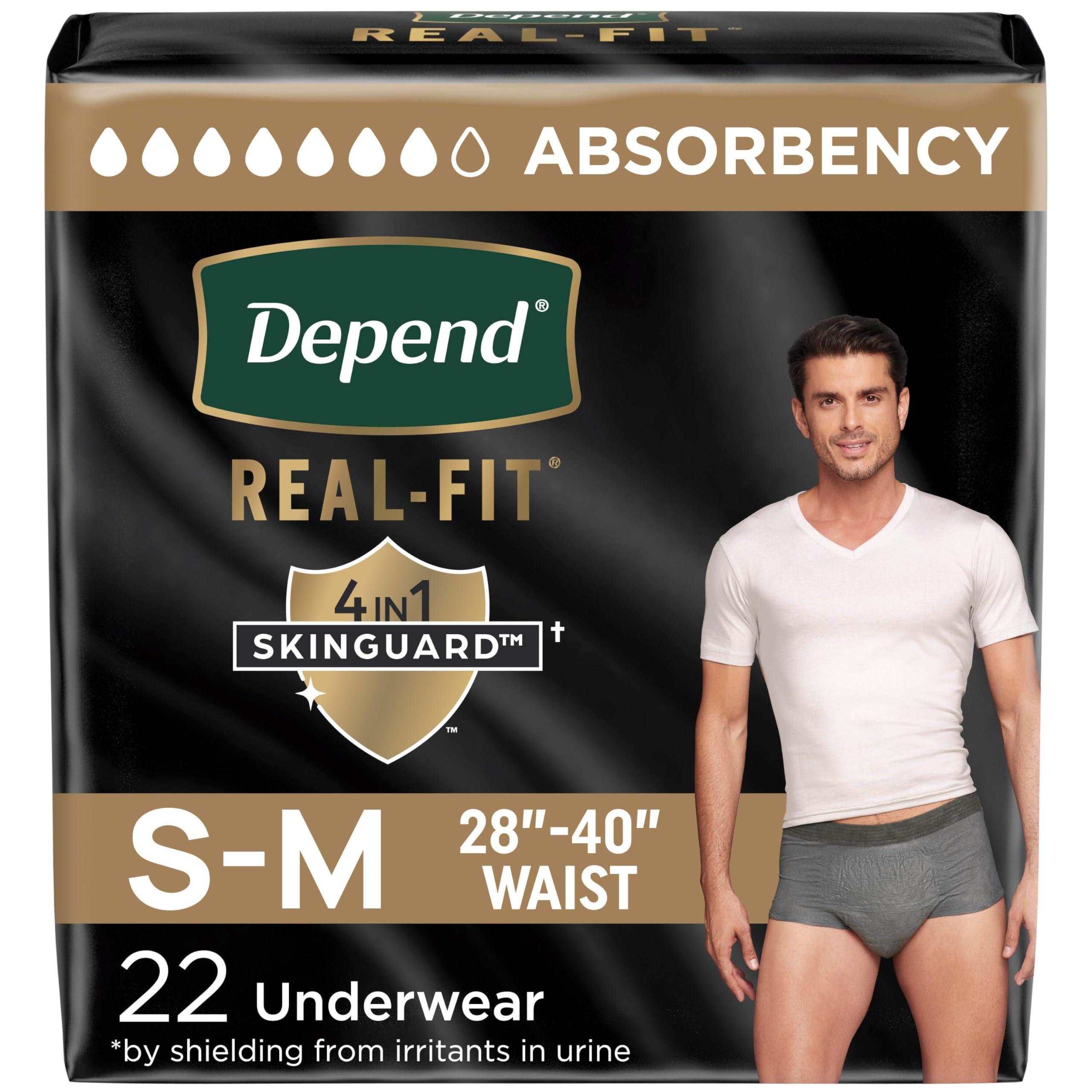 Depend Depend Real Fit Incontinence Underwear for Men, Disposable, Maximum Absorbency, Small/Medium, Grey, 22 Count, Packaging May Vary