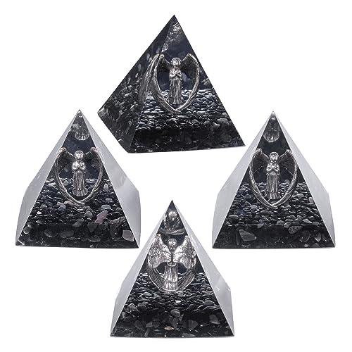 TUMBEELLUWA TUMBEELLUWA Guardian Angel Crystal Pyramid Praying Stone Statue Orgone Energy Generator for Protection Meditation Reiki Healing, Black Obsidian