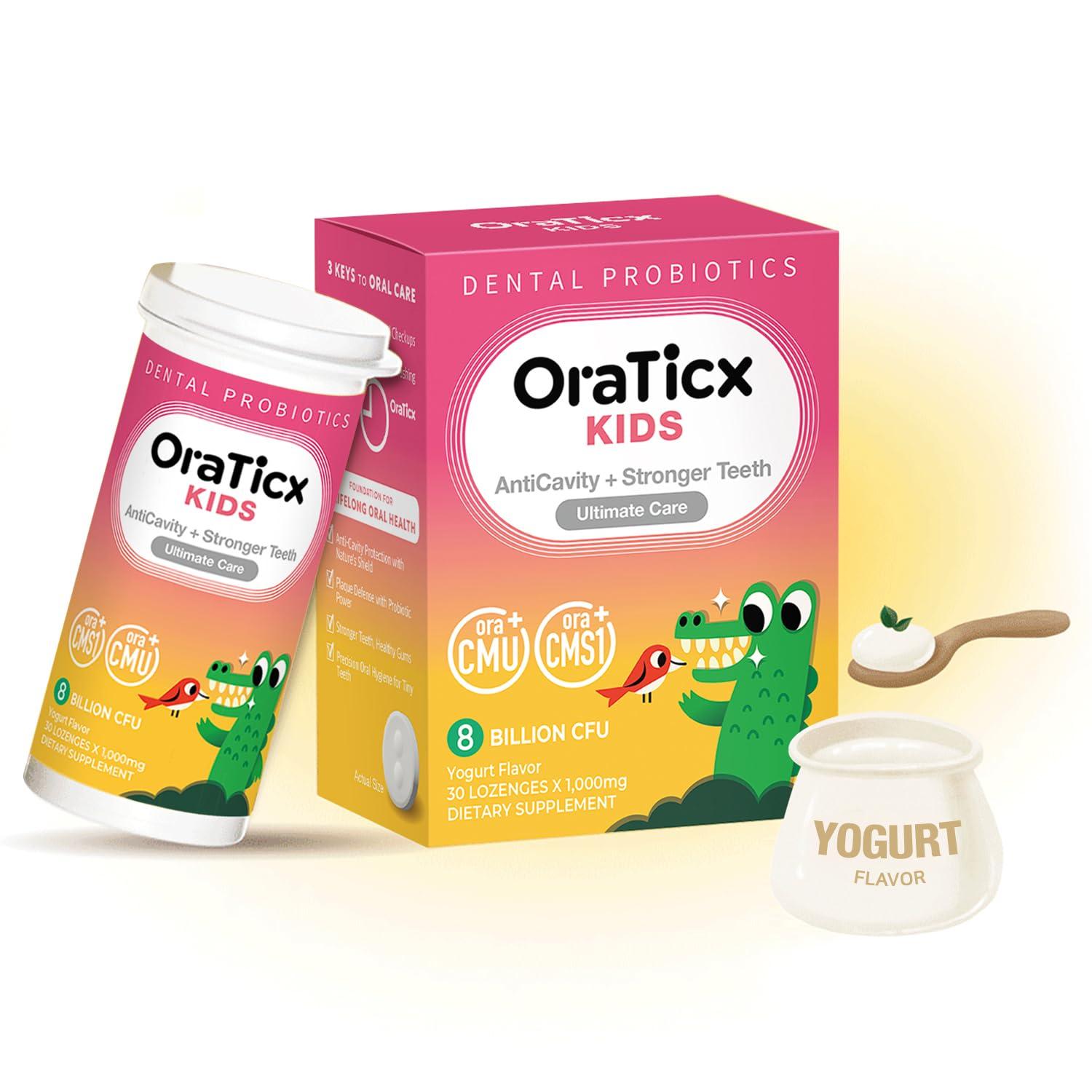 OraTicx OraTicx Kids Dental Probiotics for Anti-Cavity + Healthy Teeth and Gums, 8 Billion CFU Probiotics for Oral Health, Sugar Free Yogurt Flavor 1-Pack