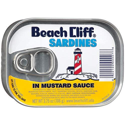 Beach Cliff BEACH CLIFF Sardines In Mustard Sauce, Wild Caught, High Protein Food, Keto Food and Snacks, Gluten Free Food, High Protein Snacks, Canned Food, Bulk Sardines, 3.75 Ounce Cans (Pack of 12)