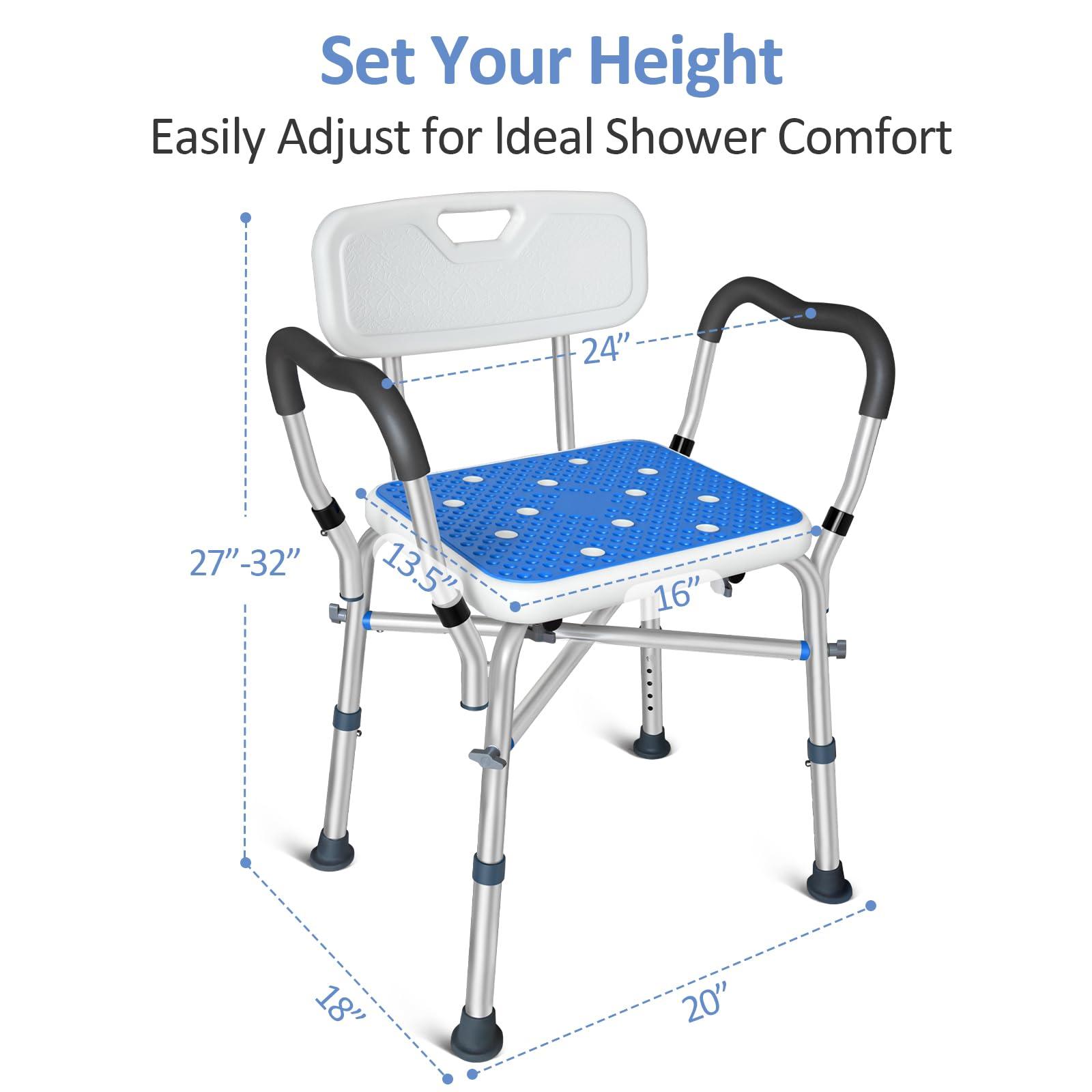 KingPavonini KingPavonini Shower Chair for Inside Shower, 550LBs Heavy Duty Bath Chair with Arms, Medical Shower Seat, Bath Stool Safety Shower Bench with Reinforced Crossing Bar for Elderly, Adults, Disabled