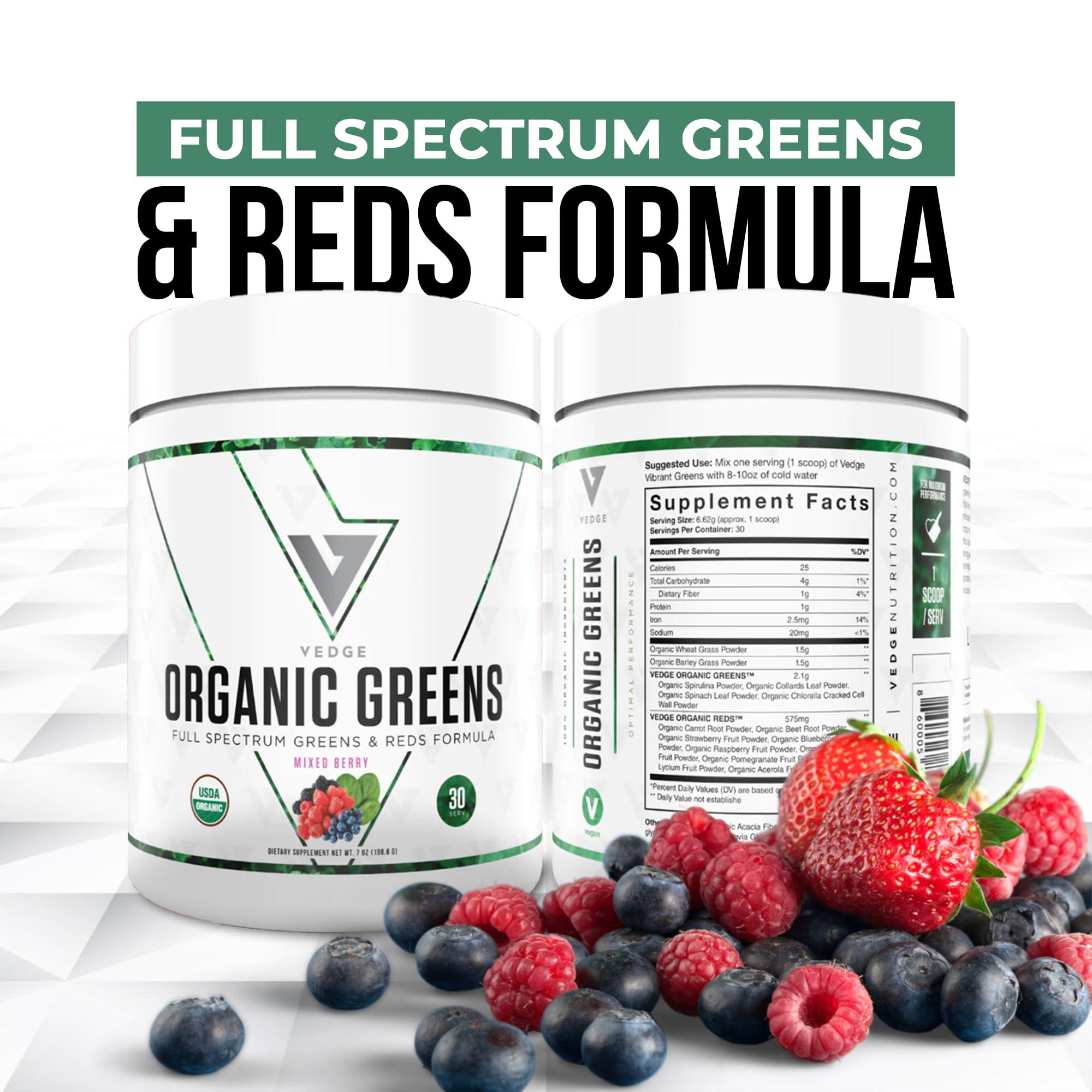 vedge Vedge Nutrition Organic Greens - Vegan Plant-Based Greens Superfood Powder - Drink Mix for Energy, Antioxidants & Recovery - Full Spectrum Greens for Athletes - 30 Servings - Mixed Berry Flavor