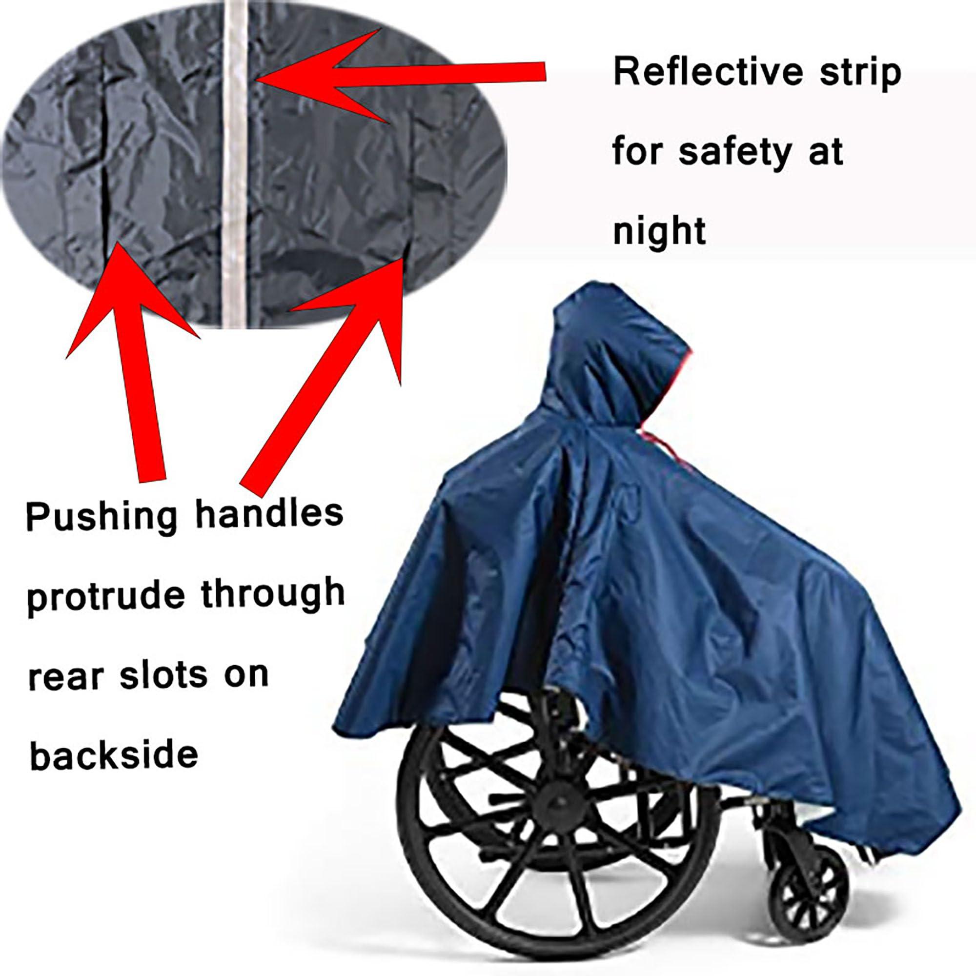 Fonakei Fonakei Wheelchair Poncho Wheelchair Covers Waterproof with Reflective Strips Rain Ponchos for Adults Reusable, Adjustable Hood,Secure Buckle Straps Black Electric Wheelchair Accessories (Navy Blue)