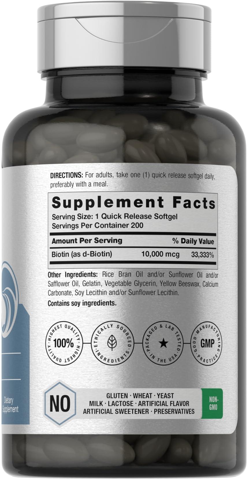 Horbach Horbaach Biotin 10000 mcg | 200 Softgels | Vitamin B7 Supplement | Non-GMO & Gluten Free