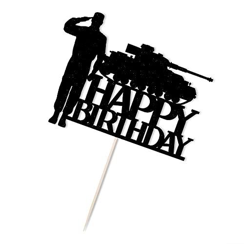 LVEUD LVEUD Happy Birthday Cake Topper Black Tucker and Soldier Military Theme Happy Birthday Cake Topper Birthday Party Decorations Veteran's Day Happy Birthday Cake Topper Party Cake Decorations