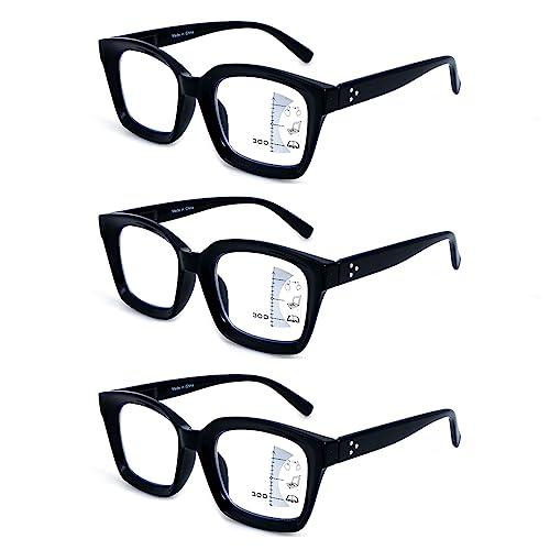 HIYANJN HIYANJN 3 Pack Progressive Multifocal Reading Glasses for Women Men Oprah style Blue Light Blocking Spring Hinger Readers