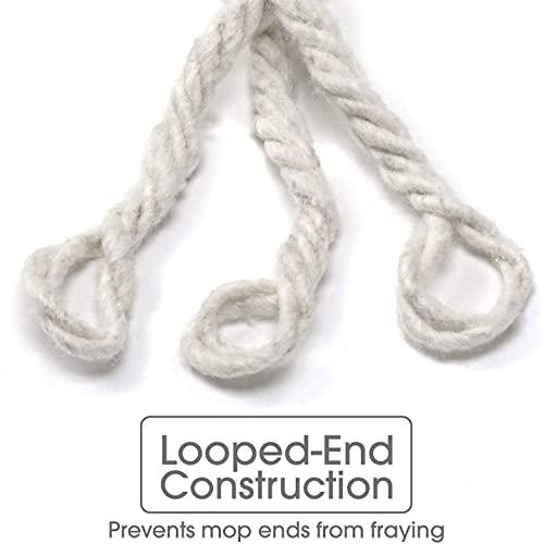 Tidy Monster Loop End Commercial String Mop Head, String Cotton mop Heads, 6 Inch Headband, Mop Head Replacement for Home, Highly Absorbent,Industrial and Commercial Use (3-White)