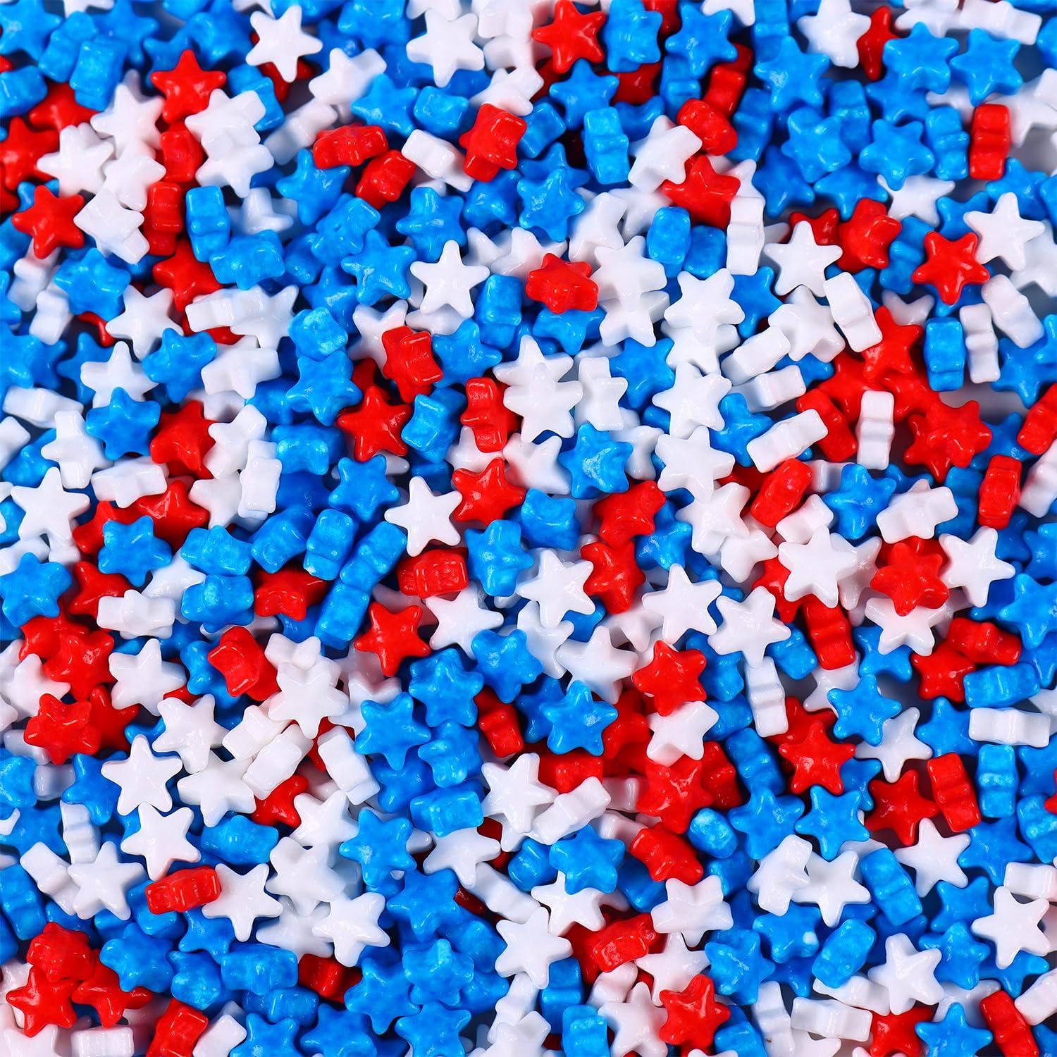 Milovin Edible Star Sprinkles for Cake Decorating, Patriotic Star Sprinkles, Red White and Blue Sprinkles, 4th of July Sprinkles for Patriotic Cupcakes, Cake, Macaron, Ice Cream Topping, and Cookies(120g/4.23oz)