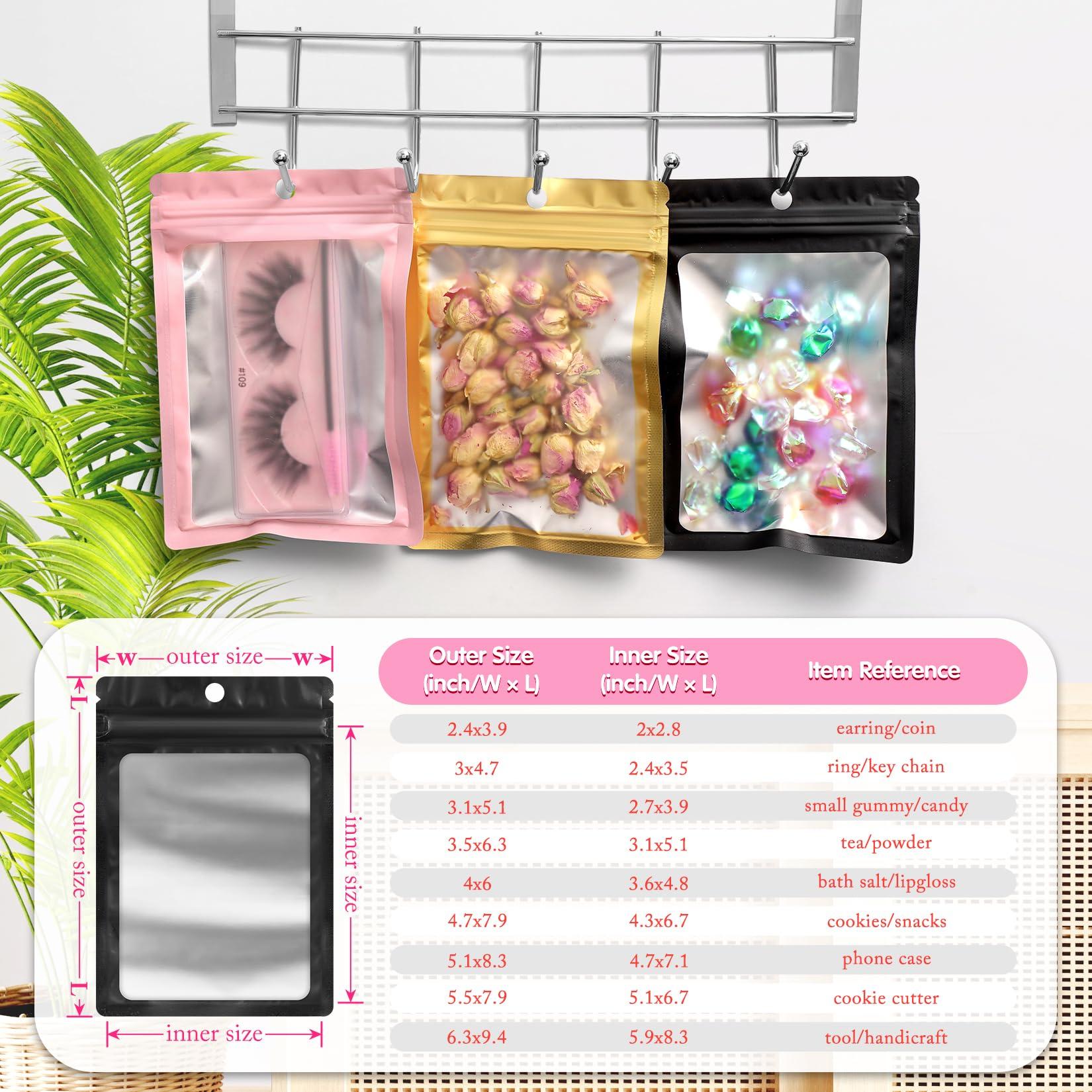 FUNFERY FUNFERY 100 Pack Mylar Resealable Bags Foil Packaging Bags with Clear Window,Zipper Pouch Smell Proof Bags for Food Storage,Cookies,Sample,Small Business(Black,3.5x6.3inch)