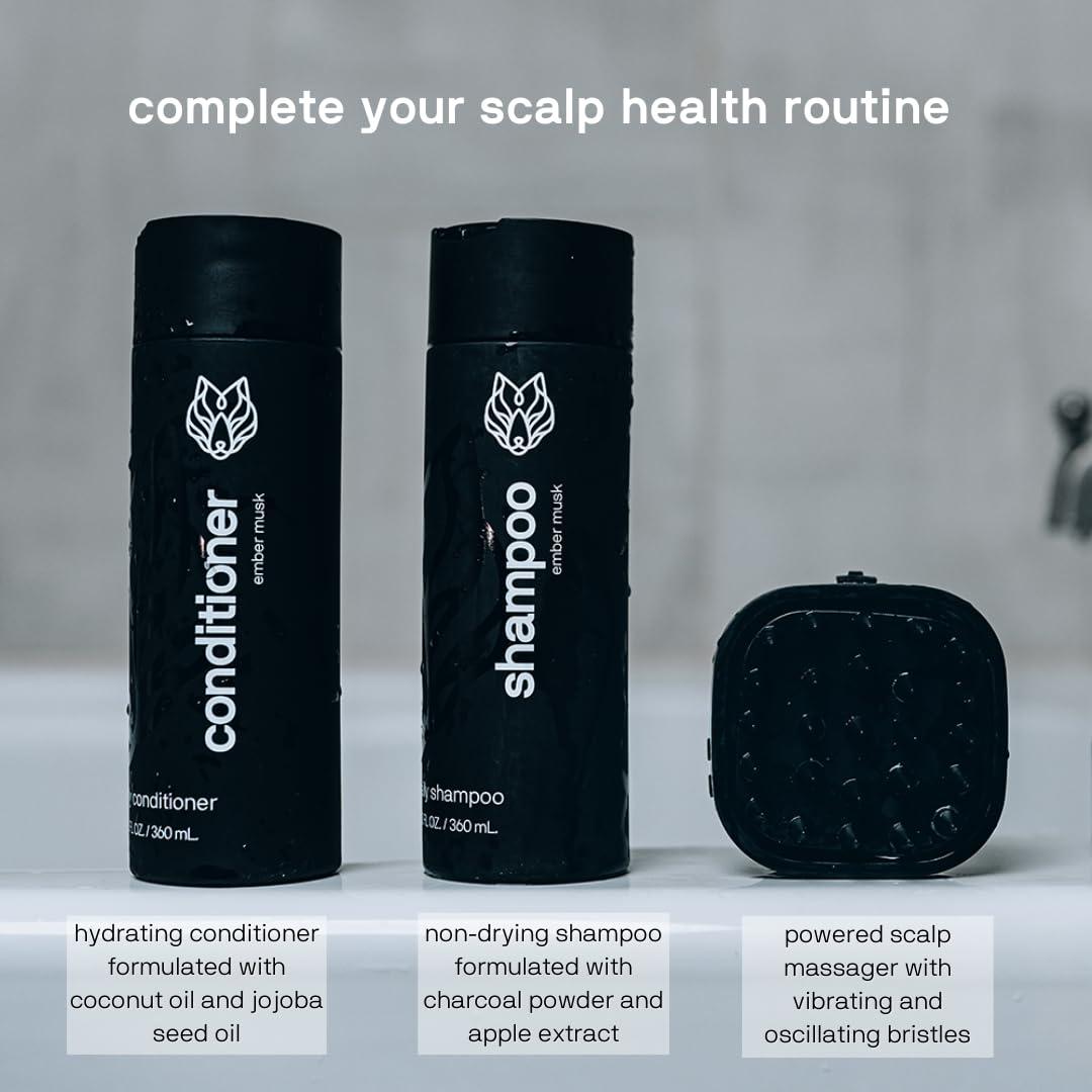 Black Wolf Black Wolf Sonic Scalp Scrubber - Electric Hair & Scalp Massager Brush with 3-Speed Oscillation - Rechargeable Shower Brush & Head Scrubber with Soft Silicone Bristles for Deep Clean & Exfoliation