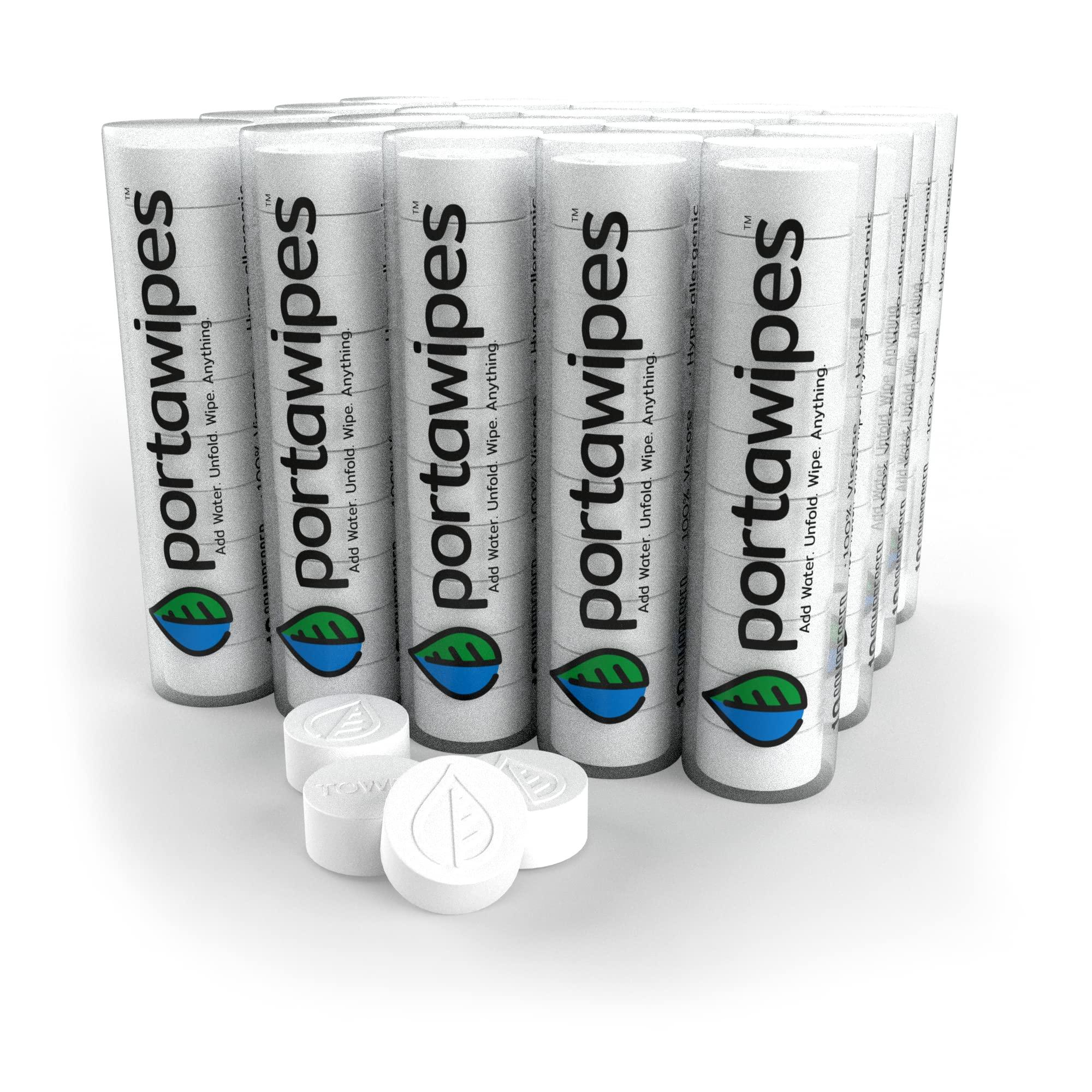 Portawipes Portawipes Compressed Toilet Paper Tablet Coin Tissues | 200 Pack with 20 Carrying Cases | Toilet Paper Tablets | Compressed Towels | Expandable Wipes | Soft & Odor Free