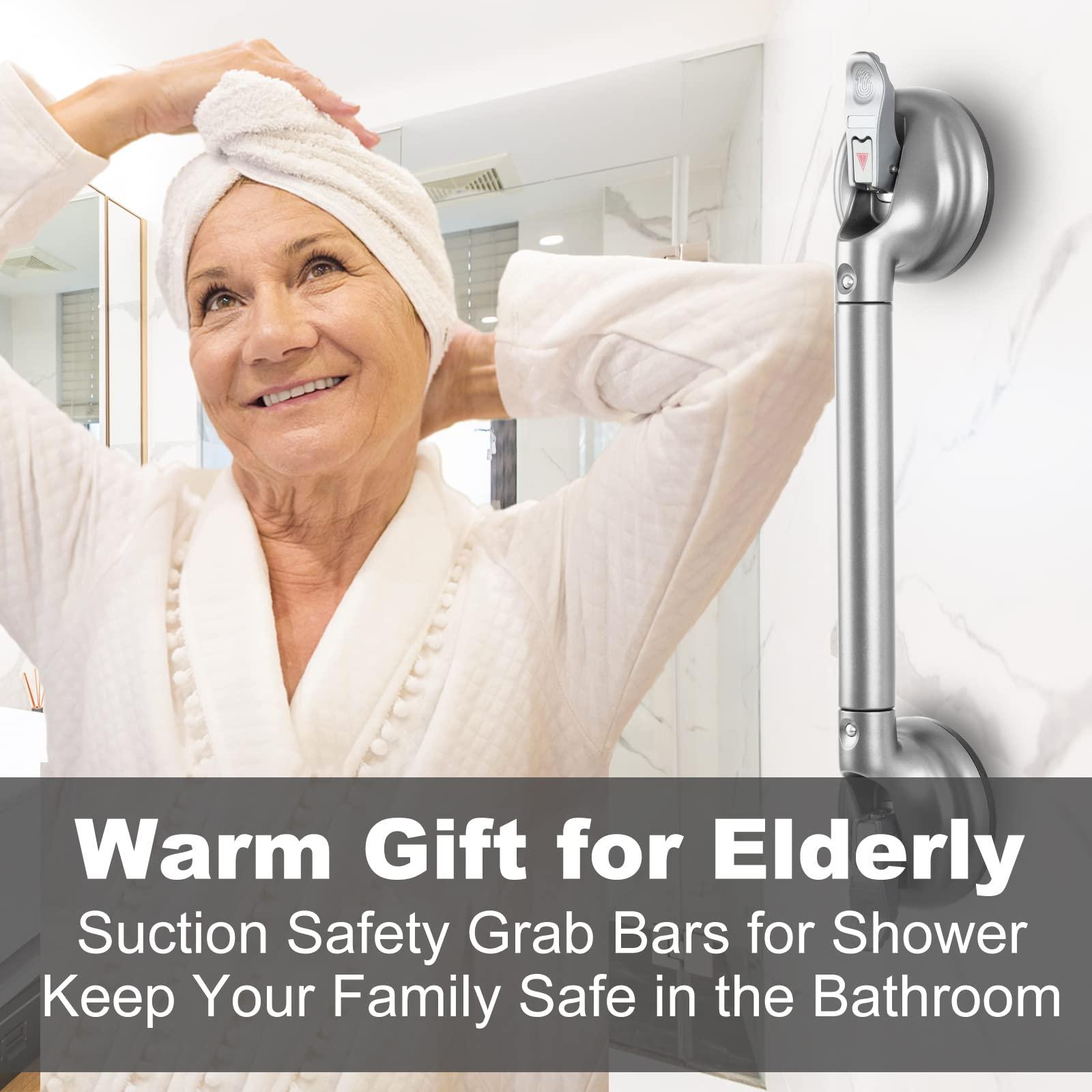 DAREN MEDICAL DAREN MEDICAL Heavy Duty Suction Shower Grab Bar - Toilet Bathroom Bathtub Safety - Shower Handles, Suction Cup Power Up to 250 LB, Perfect for Elderly Seniors(18.5 Inch, Gray Silver)