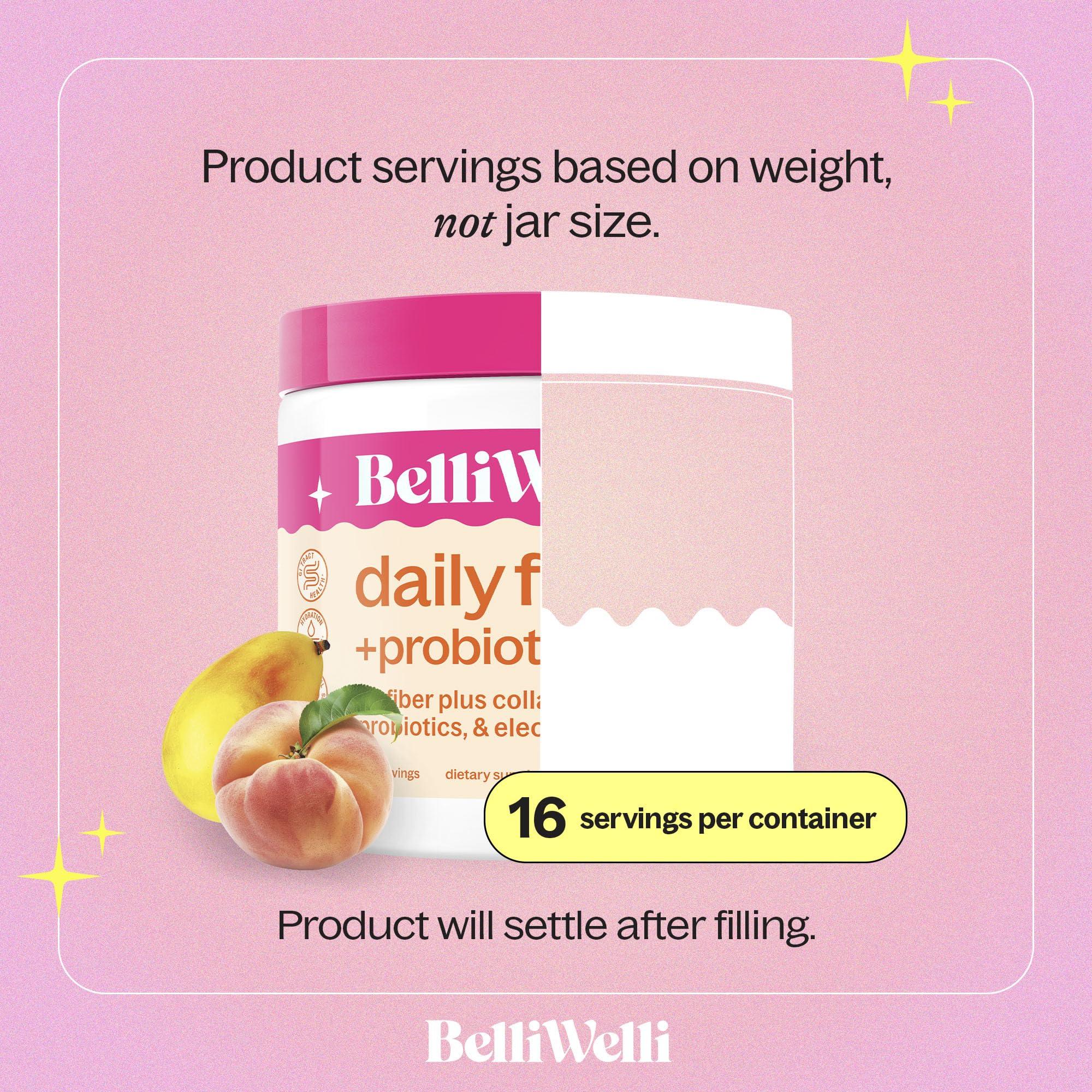 Belli Welli Belli Welli Daily Fiber Supplement Powder with Collagen, Probiotics & Electrolytes | Supports Digestive Health, Gut Balance & Debloating | Peach Mango | 16 Servings
