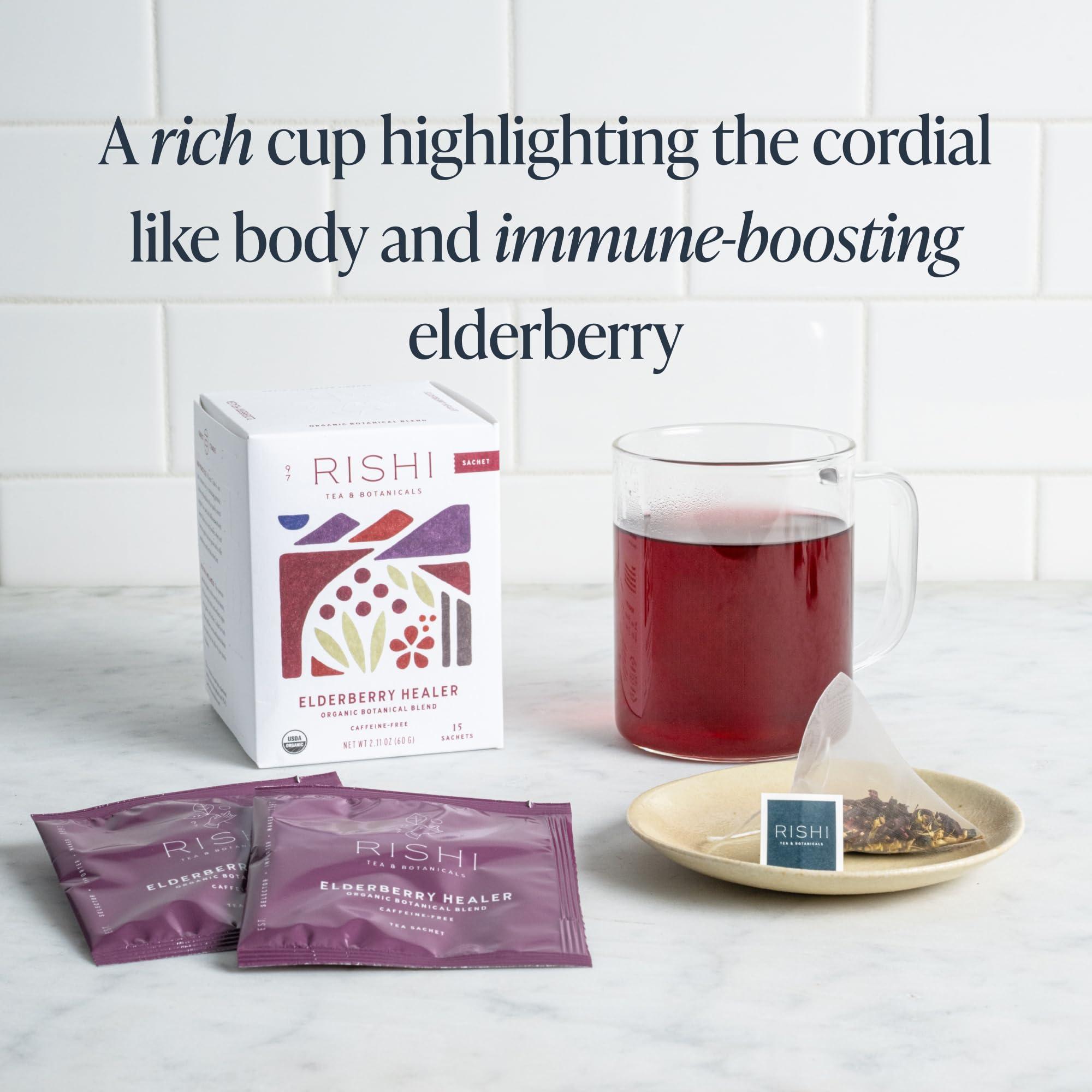Rishi Tea Rishi Tea Blueberry Hibiscus & Elderberry Healer Herbal Tea - Organic Sachet Tea Bags, Caffeine Free Sleep Friendly Tea Bundle - 15 Count (Pack of 2)