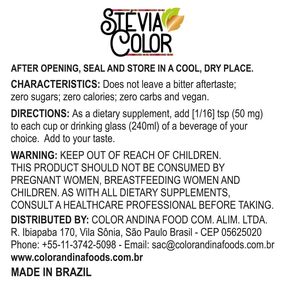 COLOR ANDINA FOOD COLOR ANDINA | Stevia Powder 100% Pure & Natural | No Aftertaste - Stevia Green Leaf Extract, Zero Calorie Stevia, No Artificial Sweetener | 800 servings | 1.4 OZ