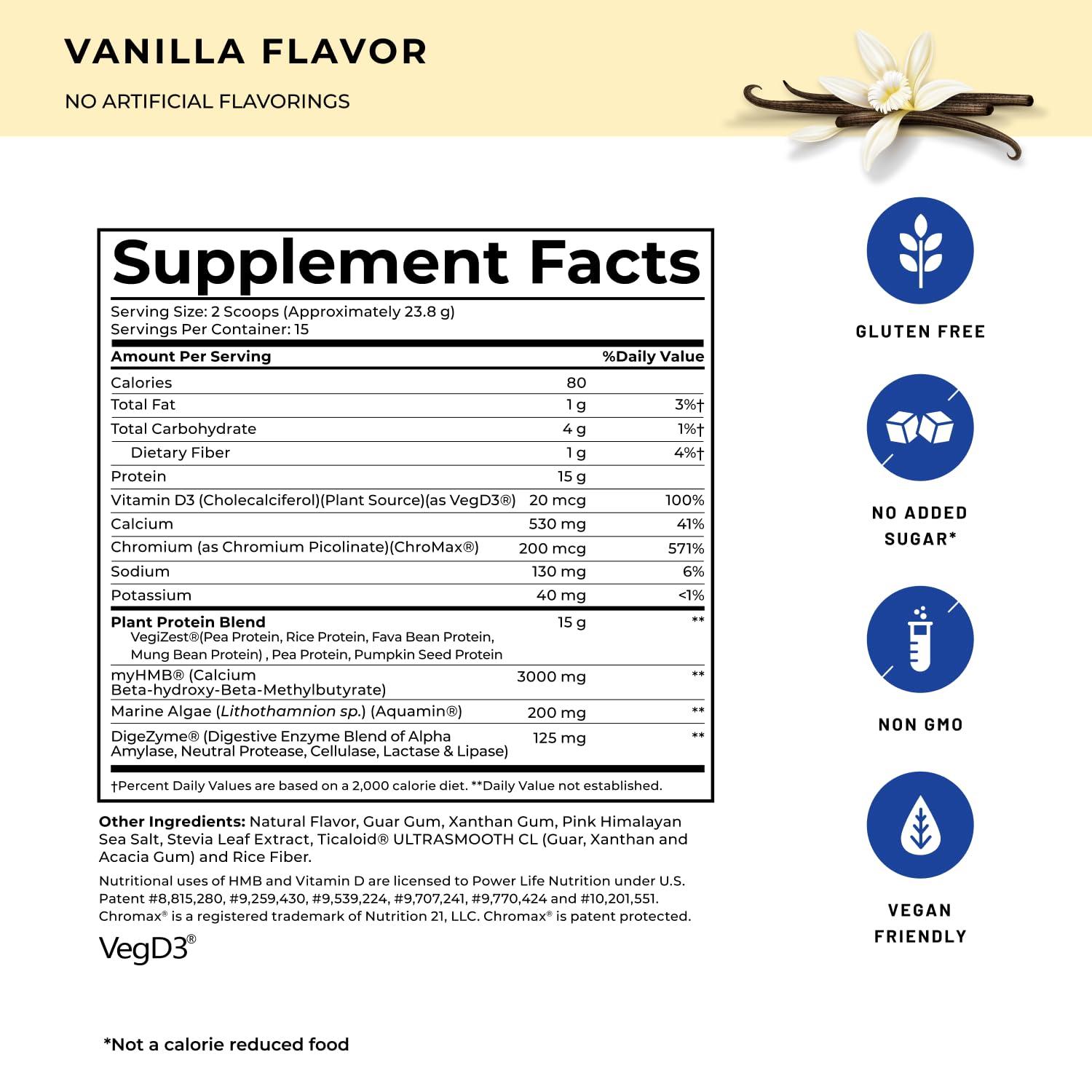 POWERLIFE POWERLIFE Tony Horton High Impact Plant Protein Powder with 3000 MG of HMB, Plant-Based, No Sugar Added, Vegan, Keto Friendly, Non-GMO (Vanilla - New Formula)