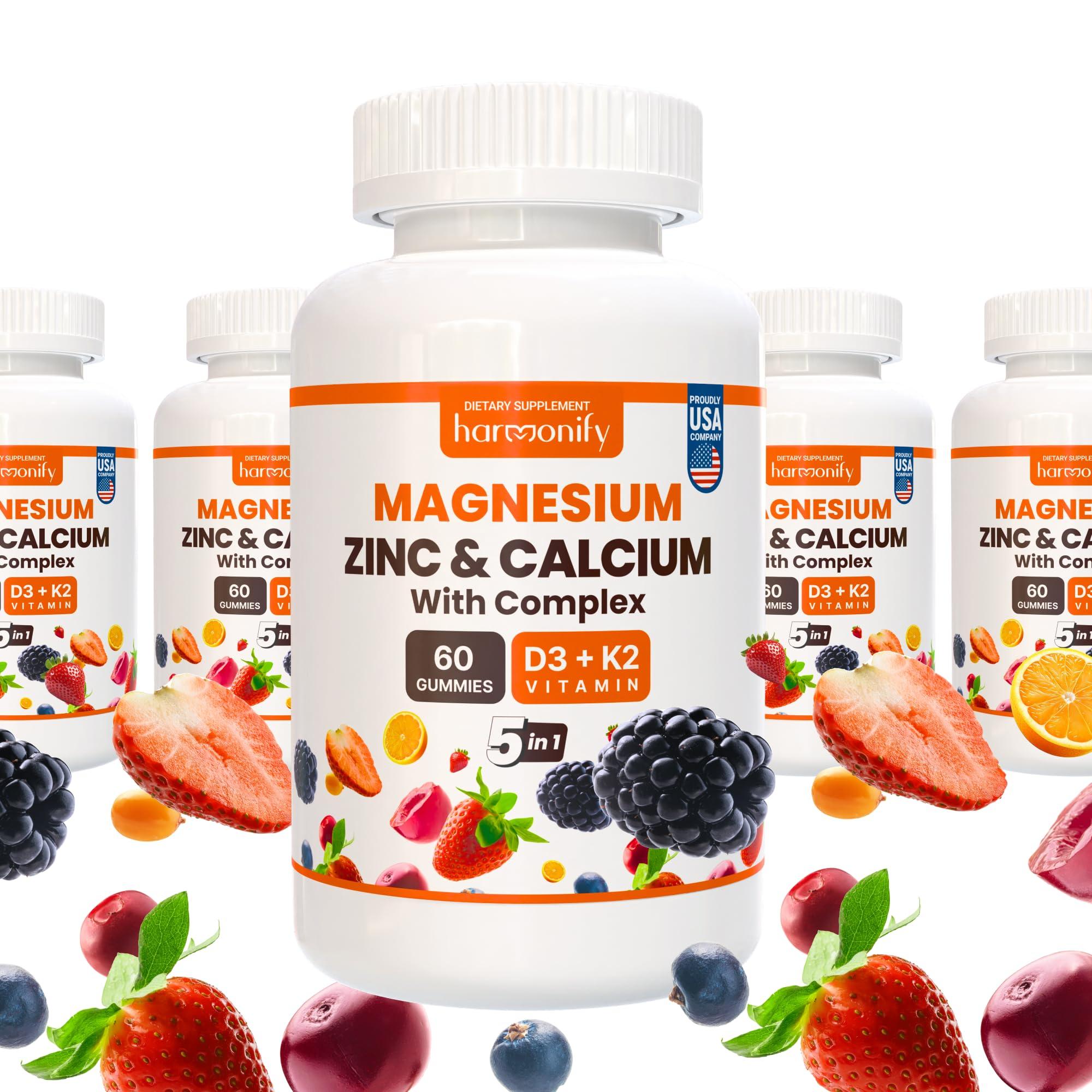 HARMONIFY HARMONIFY Magnesium Calcium Zinc with Vitamin D3 & K2 Gummies, Multivitamin for Women and Men, Bone Strength & Muscle Function, Extra Absorption Formula, 30 Days Serving