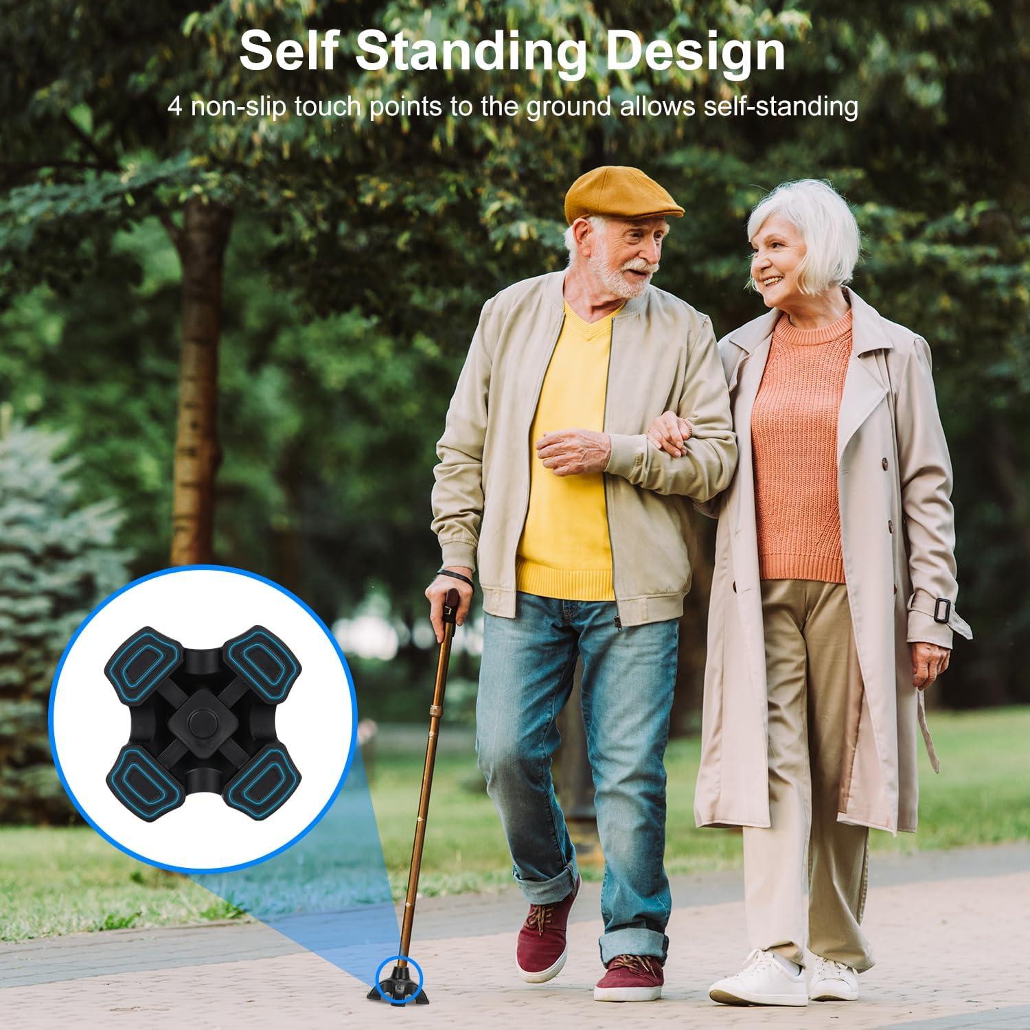 supregear supregear Cane Tip 5/8 inch Heavy Duty - Self Standing Non-Slip Rubber Quad Base for Walking Cane - Stable 4 Prong Replacement Foot for Folding Cane Walking Stick Offset Quad Pod or Tripod Canes