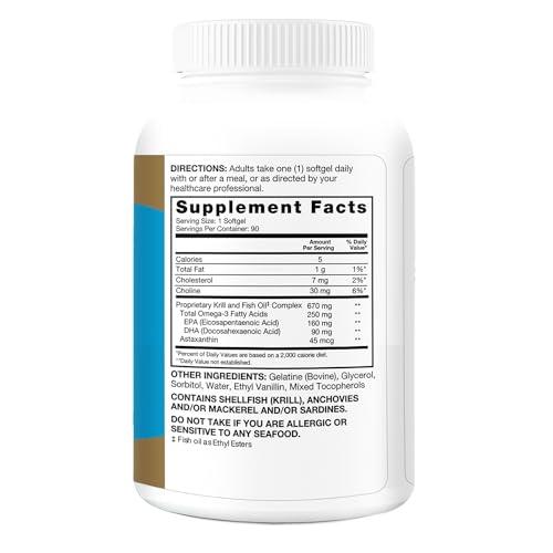 Qunol Qunol Advanced Omega 3 Krill and Fish Oil Complex, 10x Better Bioavailability, One Pill Dose, 250mg EPA & DHA, Supports Brain, Eye, Heart and Joint Health, 90 Count (Pack of 1)