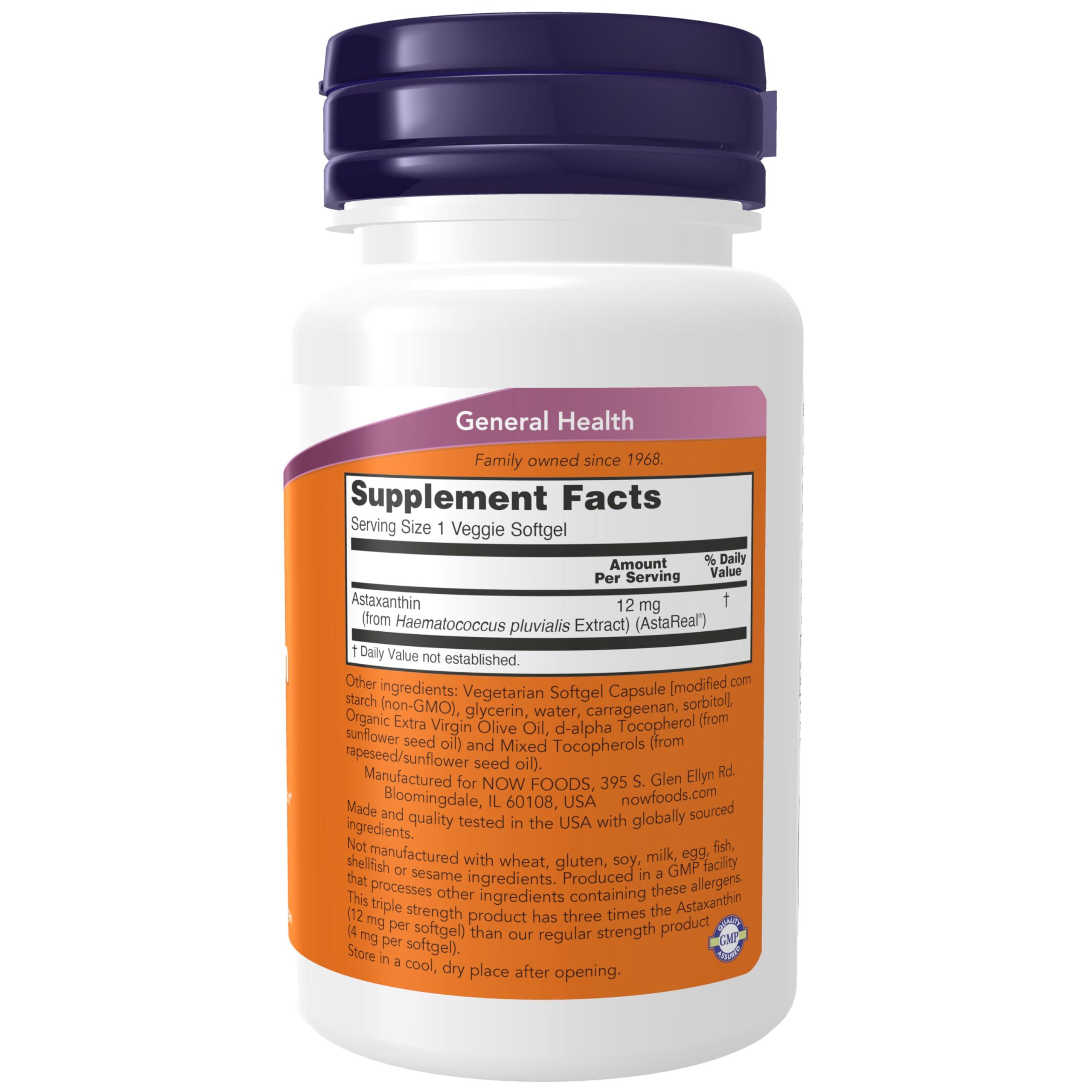 NOW NOW Astaxanthin 12 mg, Triple Strength - 60 Veggie Softgels