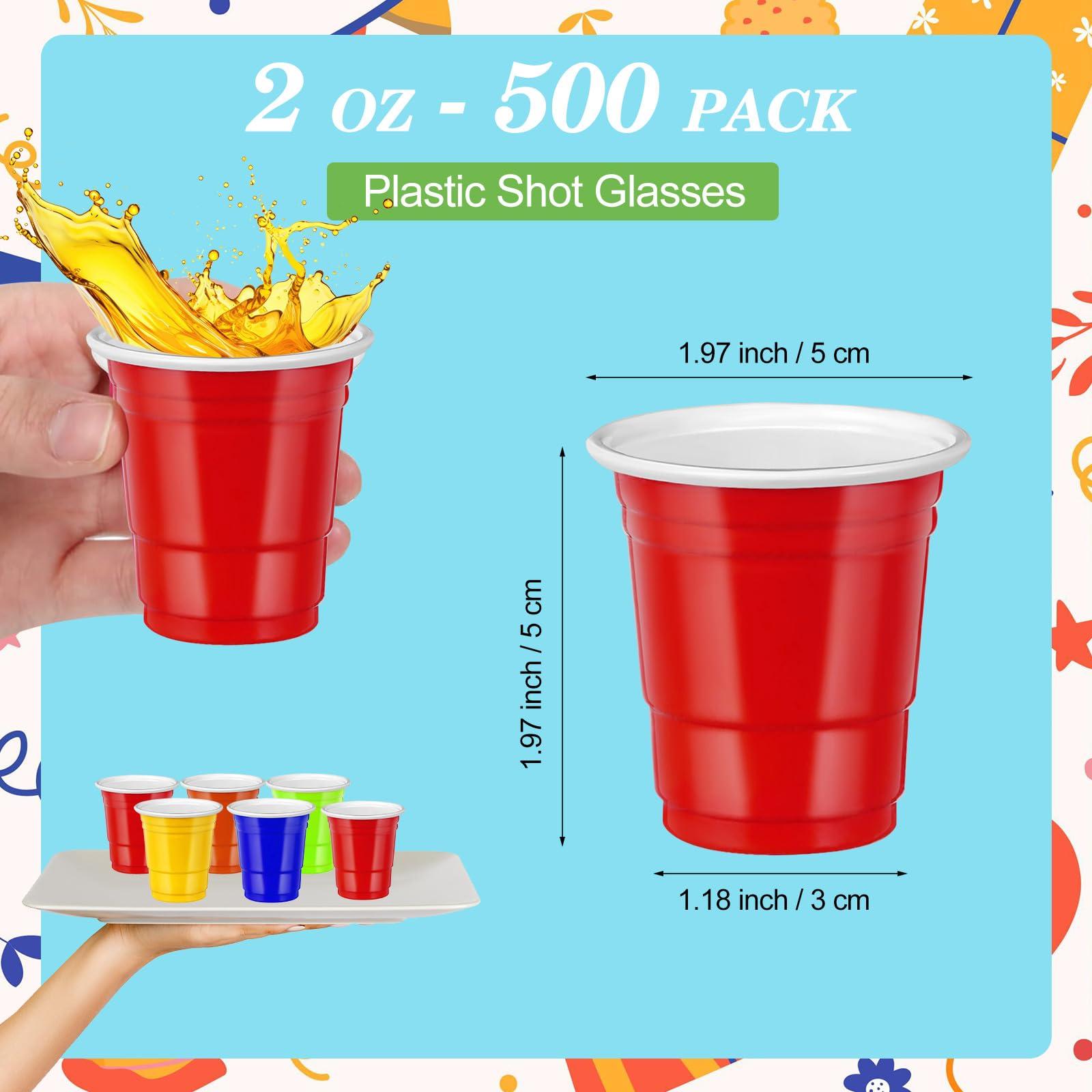 cssopenss 500 pcs 2 oz Colored Plastic Shot Glasses Colorful shot cups neon shot glasses plastic for drinking Tastings served Snacks Jello Tastings and Samples(10 Color)