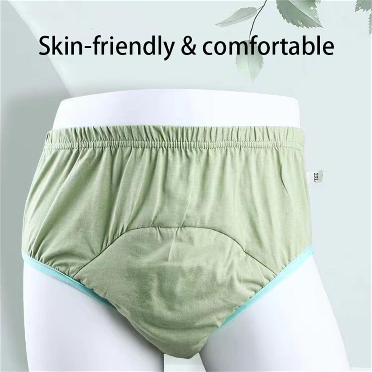 SXLINGDO Washable Incontinence Underwear for Men Heavy Leakage, Loose Cotton Reusable Leakproof Adult Cloth Diapers for Elderly (3X_l,Black)