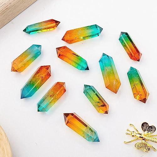 DECORN 7pcs Clear Crystal Quartz Wand Aura Angel Healing Crystals Hexagonal Tower Double Point Hexagonal Prisms Obelisk Wand Natural Reiki Chakra Mineral Specimen,60-70mm
