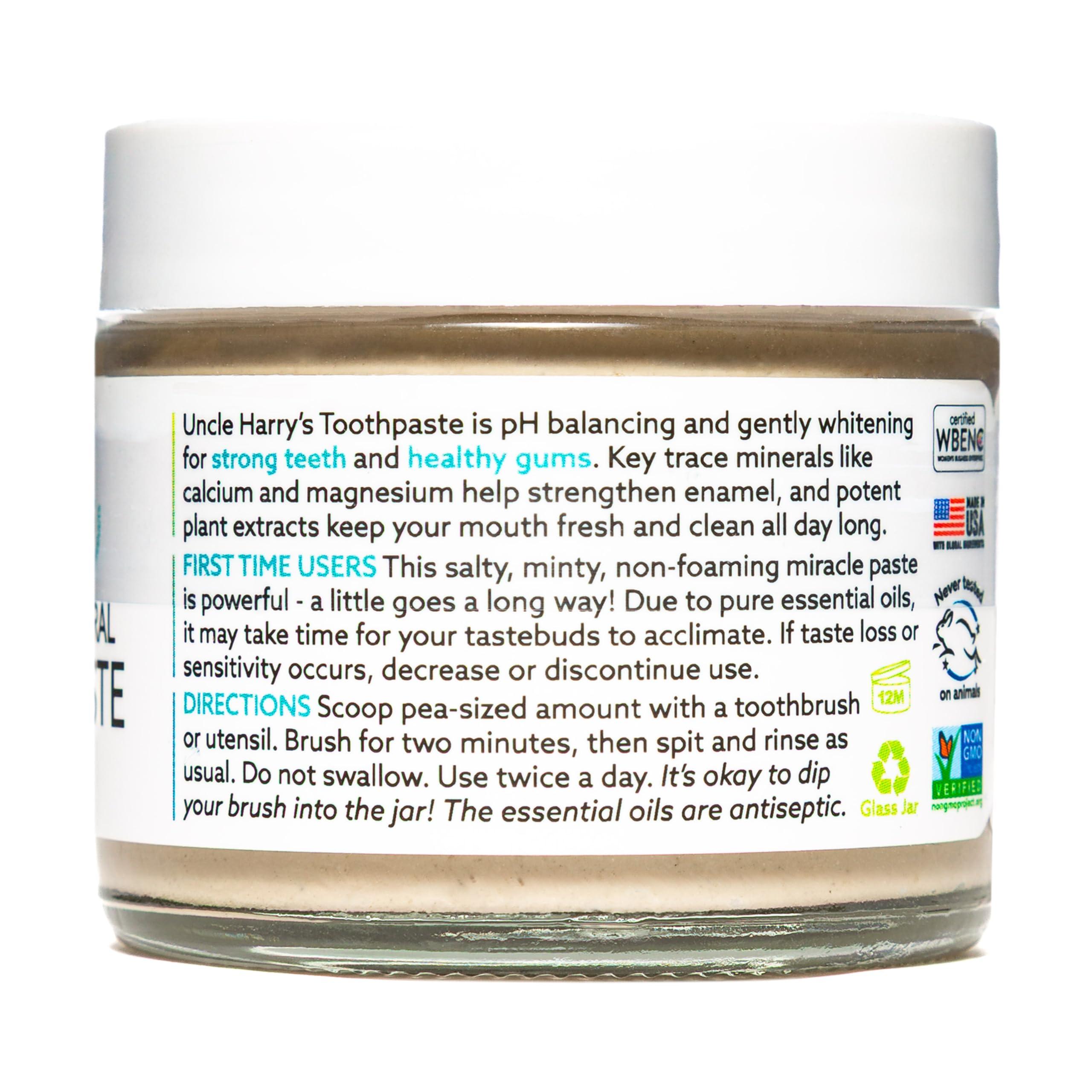 Uncle Harry's Uncle Harry's Natural & Fluoride-free Remineralizing Toothpaste - Freshens Breath & Strengthens Enamel - Peppermint, 3 Ounce (Pack of 6)