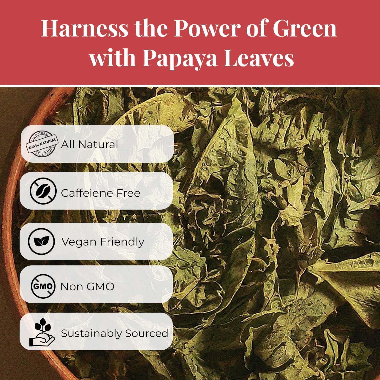 Akshit 10.4oz Dried Papaya Leaves, Hojas De Papaya, Pure from Papaya Leaves. Loose Leaf Papaya Herbal Tea. Papaya Leaf Tea, Non GMO, Gluten free.