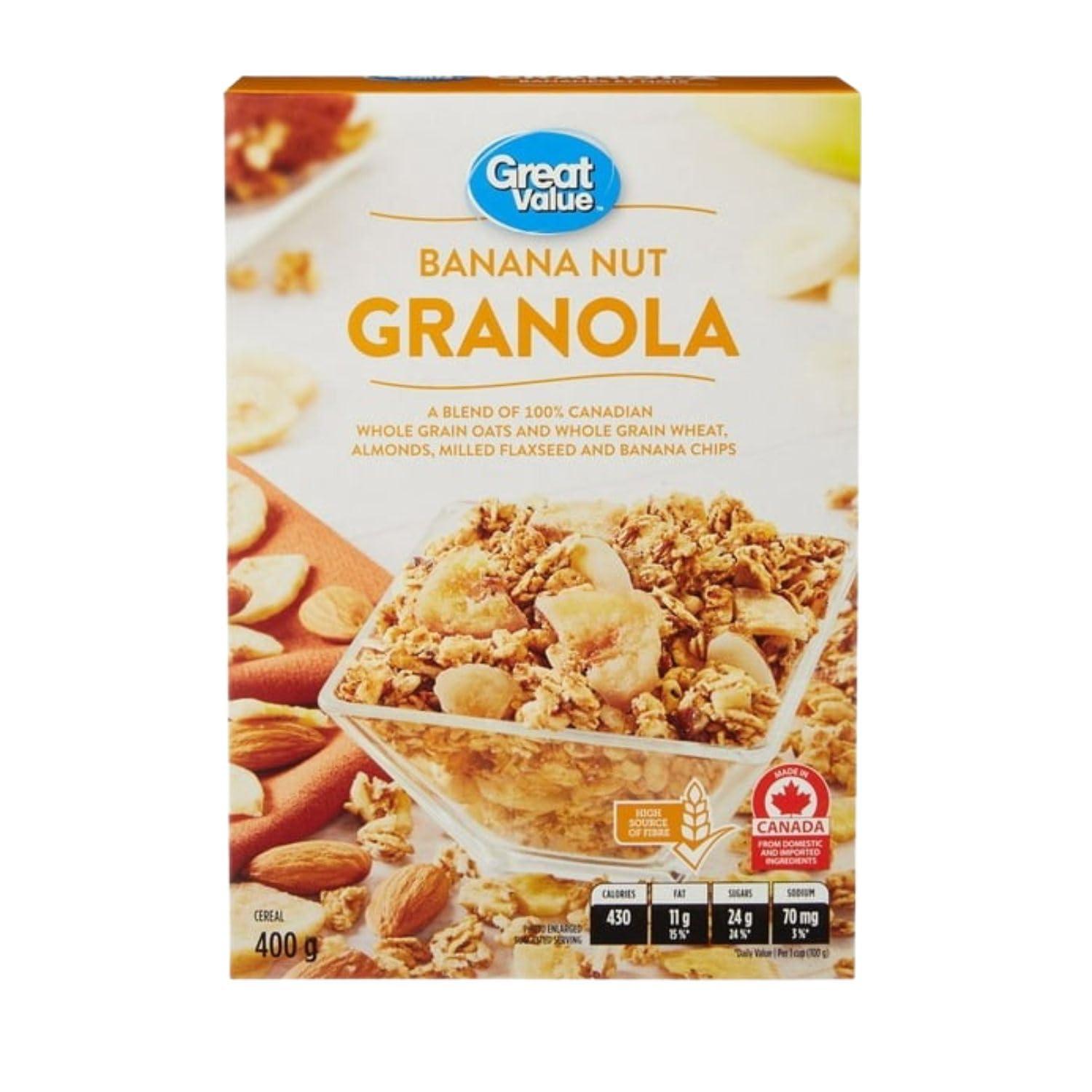 Walmart Generic GreatValue Cereals, Banana Nut Granola, High Fibre, 400g/14.1 oz (Pack of 3) Shipped from Canada