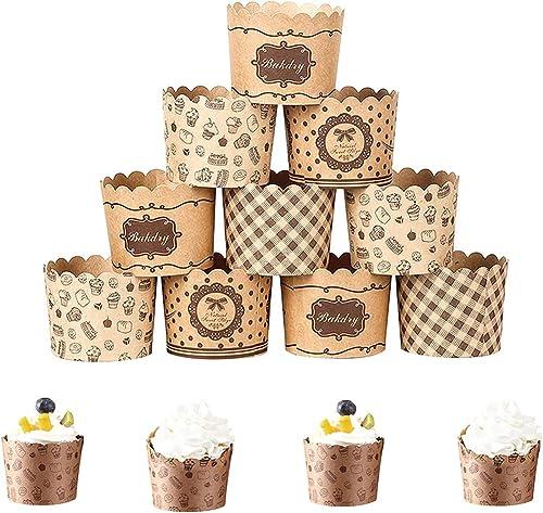 AKOAK AKOAK 50 Pcs Baking Muffin Paper Baking Bups, Brown Kraft Paper Cupcakes, Greaseproof Paper Baking Cups, Suitable for Birthday Parties, Weddings, Graduation Parties, Cupcake Packaging (Square)