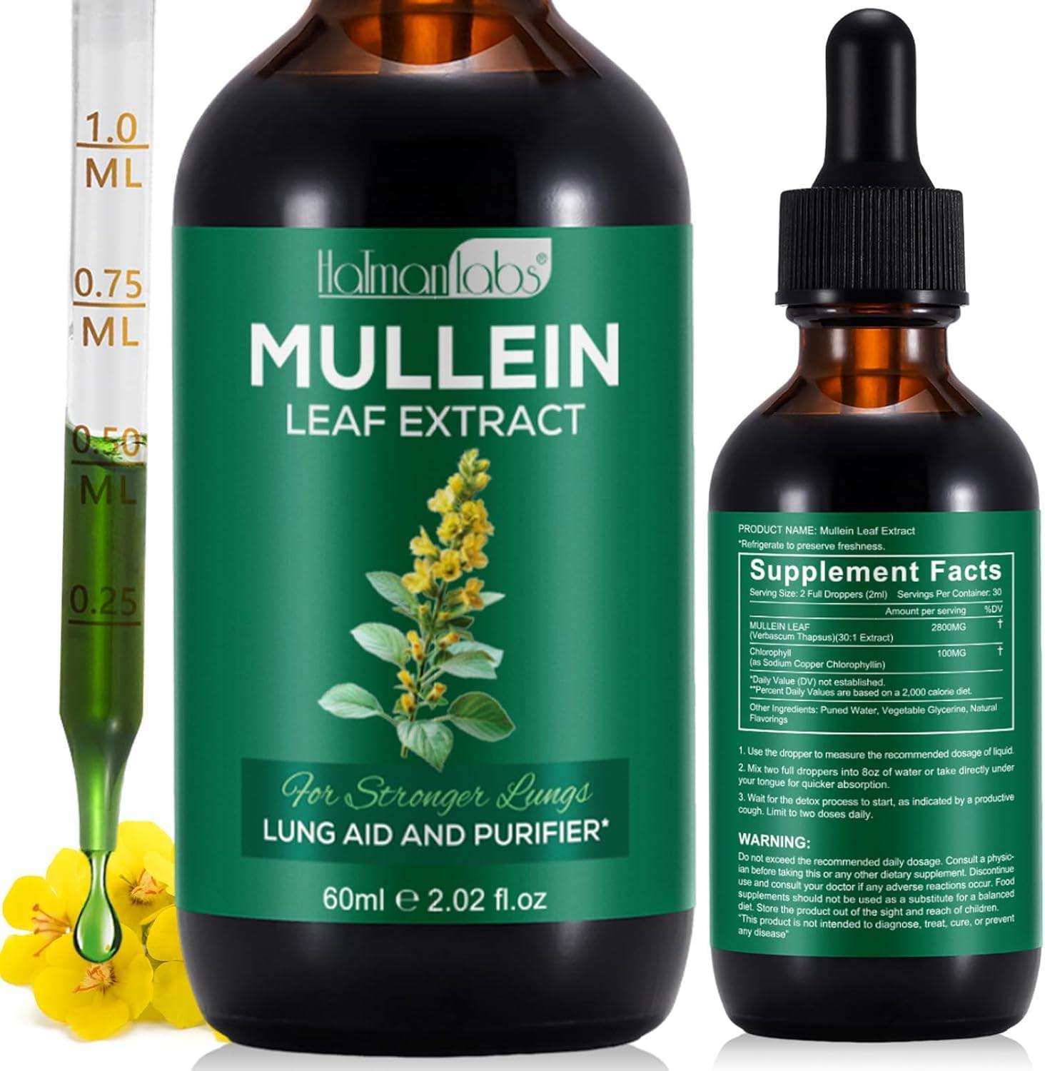 MXCZBSM Mullein Leaf Extract for Lungs, Mullein Drops for Lungs, Support Lung, Respiratory Function for Healthy Breathing, Improvement in Pulmonary Function, Natural & Safe Supplement (1 PC)