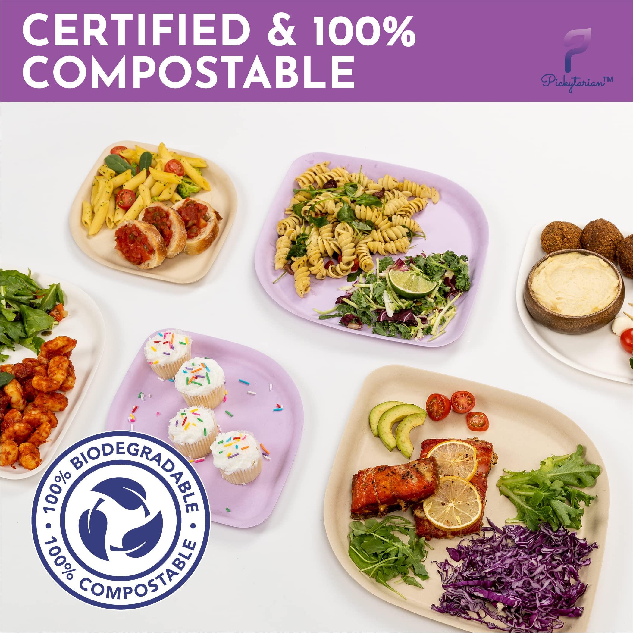Pickytarian Pickytarian Fancy Purple Disposable Dinner Plates 10 inch 50pc - Premium Bamboo Large Plates for Wedding Party Events Birthday Holiday Meal Main Course - Compostable Better than Paper Plastic- Sturdy
