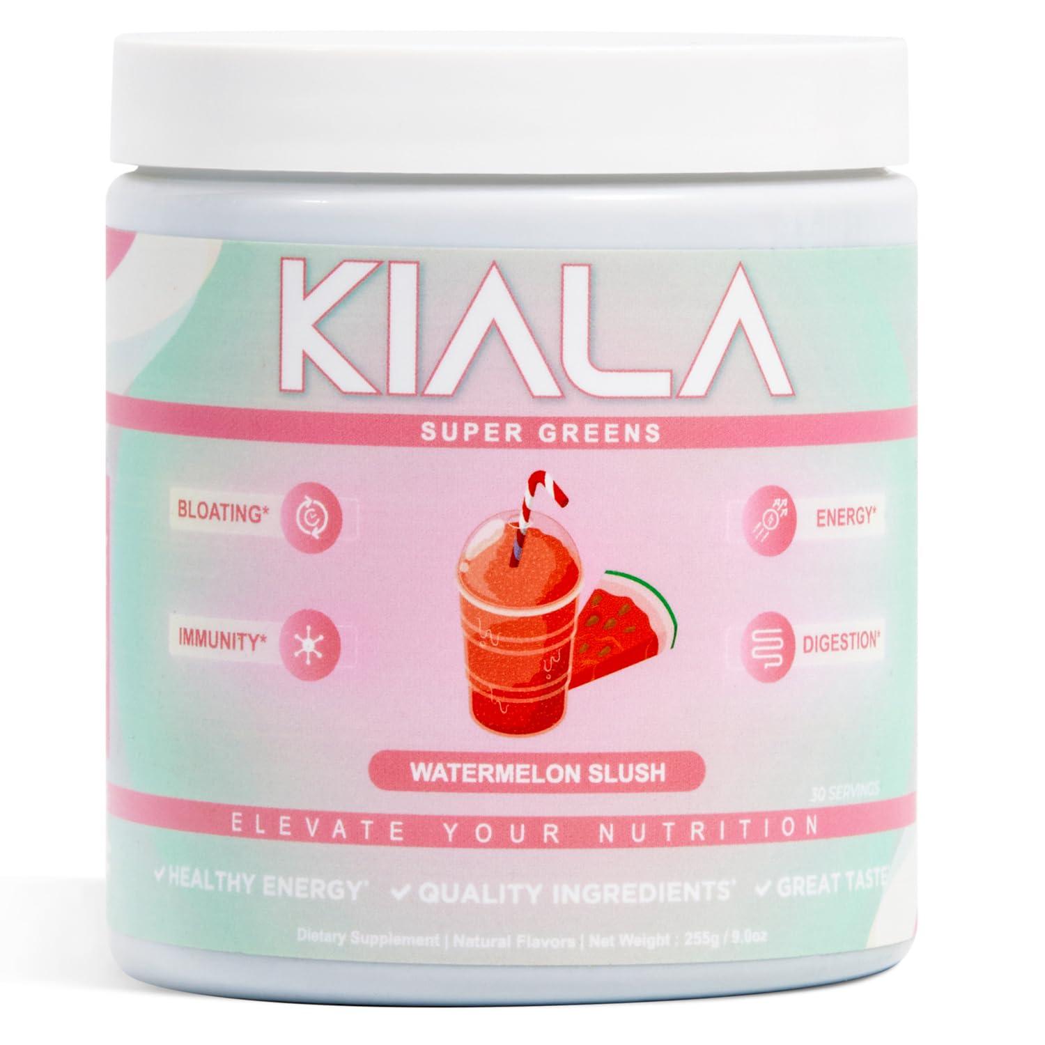 Kiala Nutrition Kiala Nutrition Super Greens, Organic Greens Powder with Spirulina & Chlorella for Digestion, Gut Health, Immunity & Energy, Gluten Free, Vegan, Daily Support for Women, Watermelon Slush, 30 Servings
