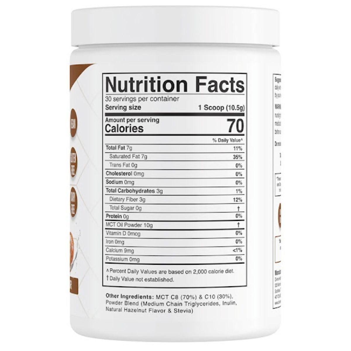 Divine Health Dr. Colbert MD MCT Oil Powder | Hazelnut Flavor | by Divine Health | Recommended in The Keto Zone Diet book | 70% C8 | 30% C10 | 0 Net Carbs | Alternative to Coffee Creamer | 315g