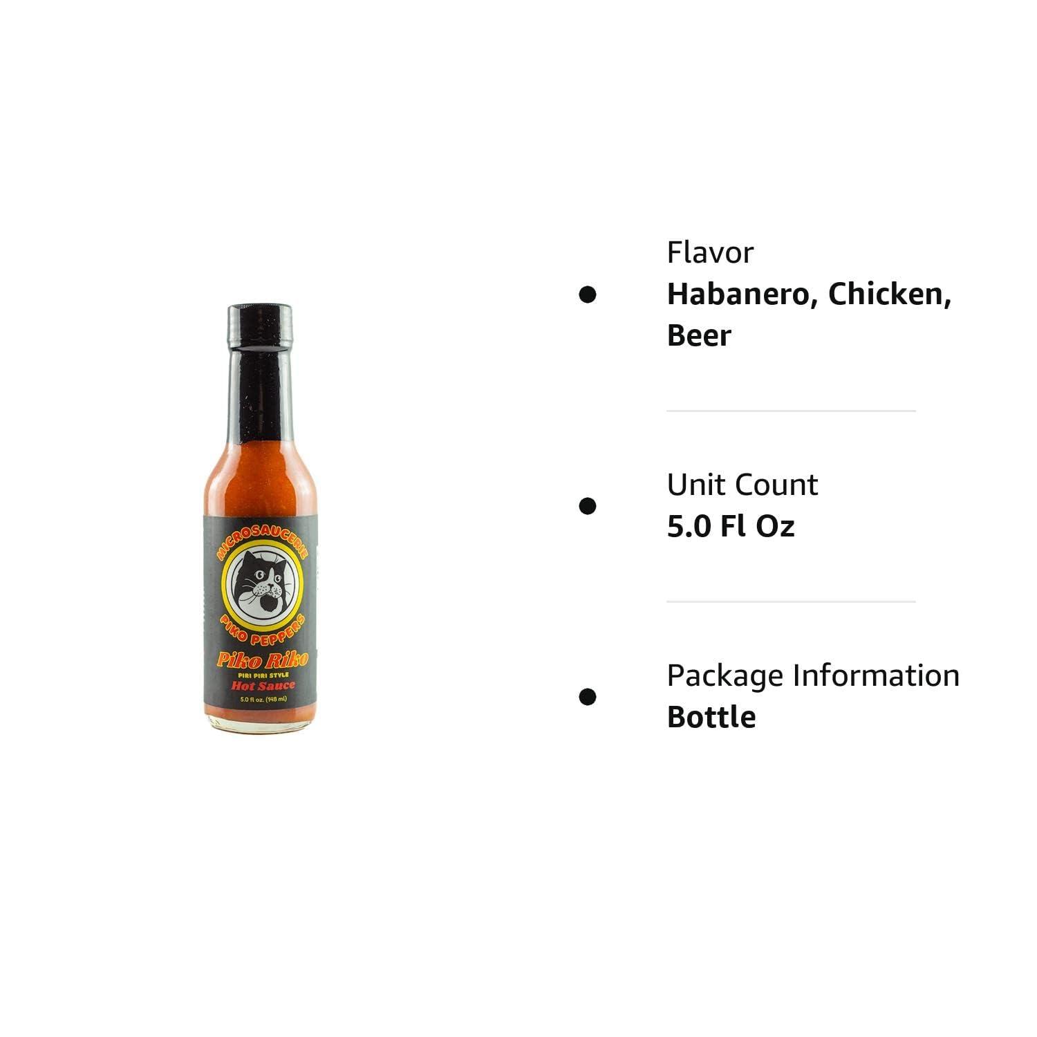 Microsaucerie Piko Peppers Piko Riko by Microsaucerie Piko Peppers, Mild Heat Hot Sauce With Flavors of Habanero Peppers, Bell Peppers & Beer, Made With All Natural Ingredients, 5 fl oz Bottle (1-Pack)