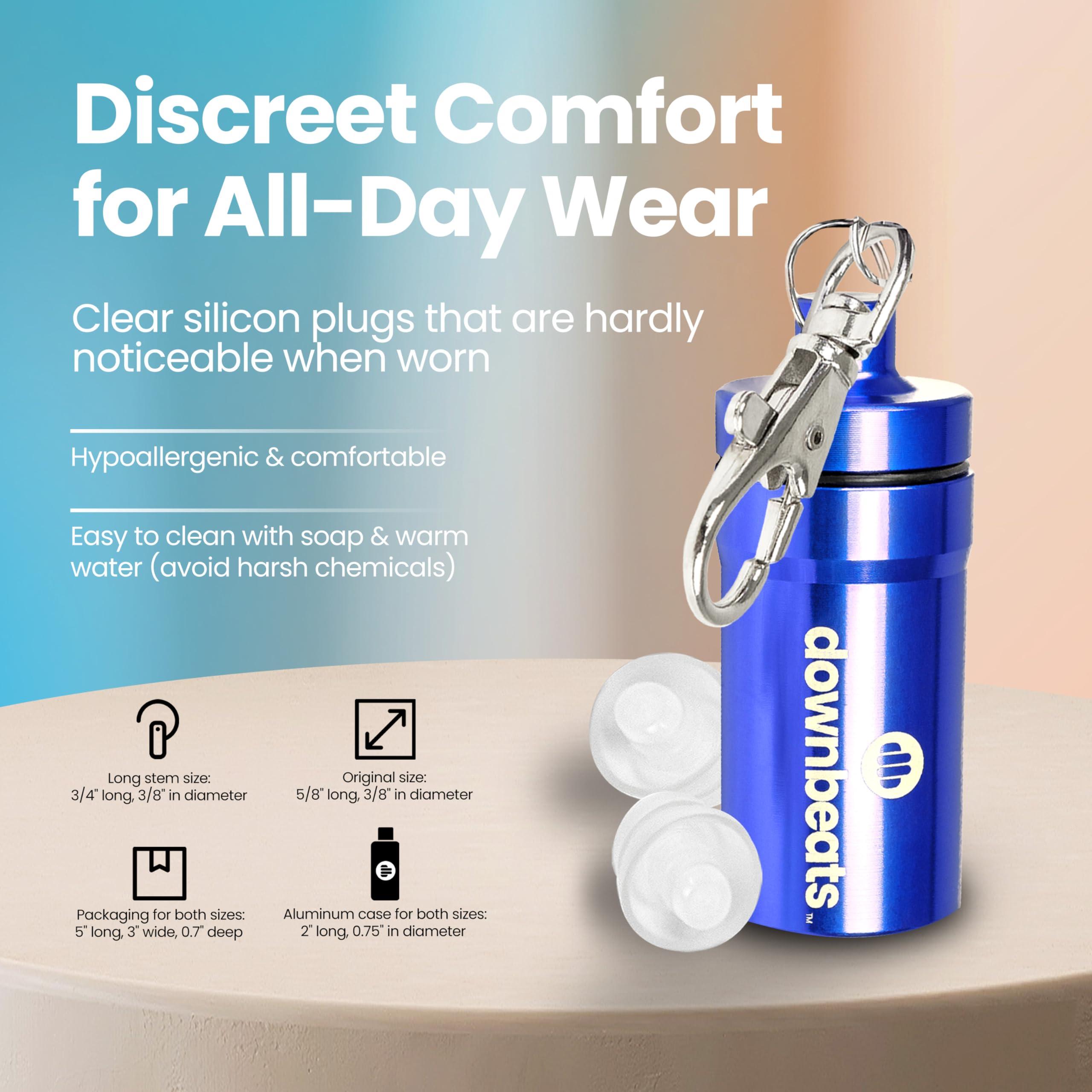 DownBeats High Fidelity Ear Plugs for Hearing Protection - Discreet, Clear Ear Plugs for Concerts, Festivals & Noisy Events - Up to 18dB Background Noise Reduction Reusable Ear Plugs - Comes with Aluminum Case