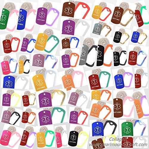 Goods For Giving Custom 2 Pack - Asthma Medical Alert ID Necklaces with Pink Custom Tags, White Silencers, and 30'' USA Chains