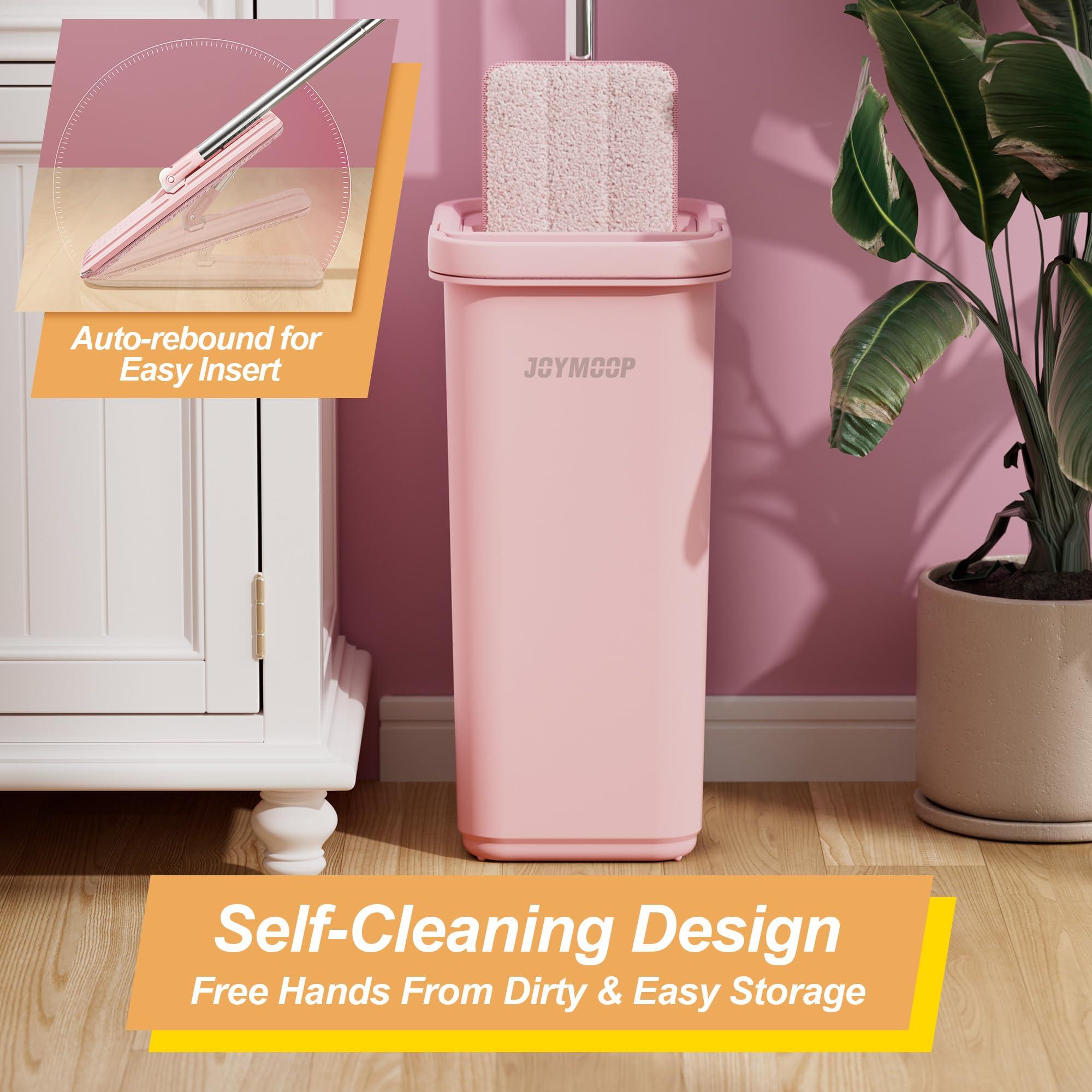 JOYMOOP JOYMOOP Pink Mop and Bucket with Wringer Set for Home, with 5 Reusable Microfiber Mop Pads, Hands-Free Self-Cleaning System, Suitable for Floor Cleaning and Wall Cleaner