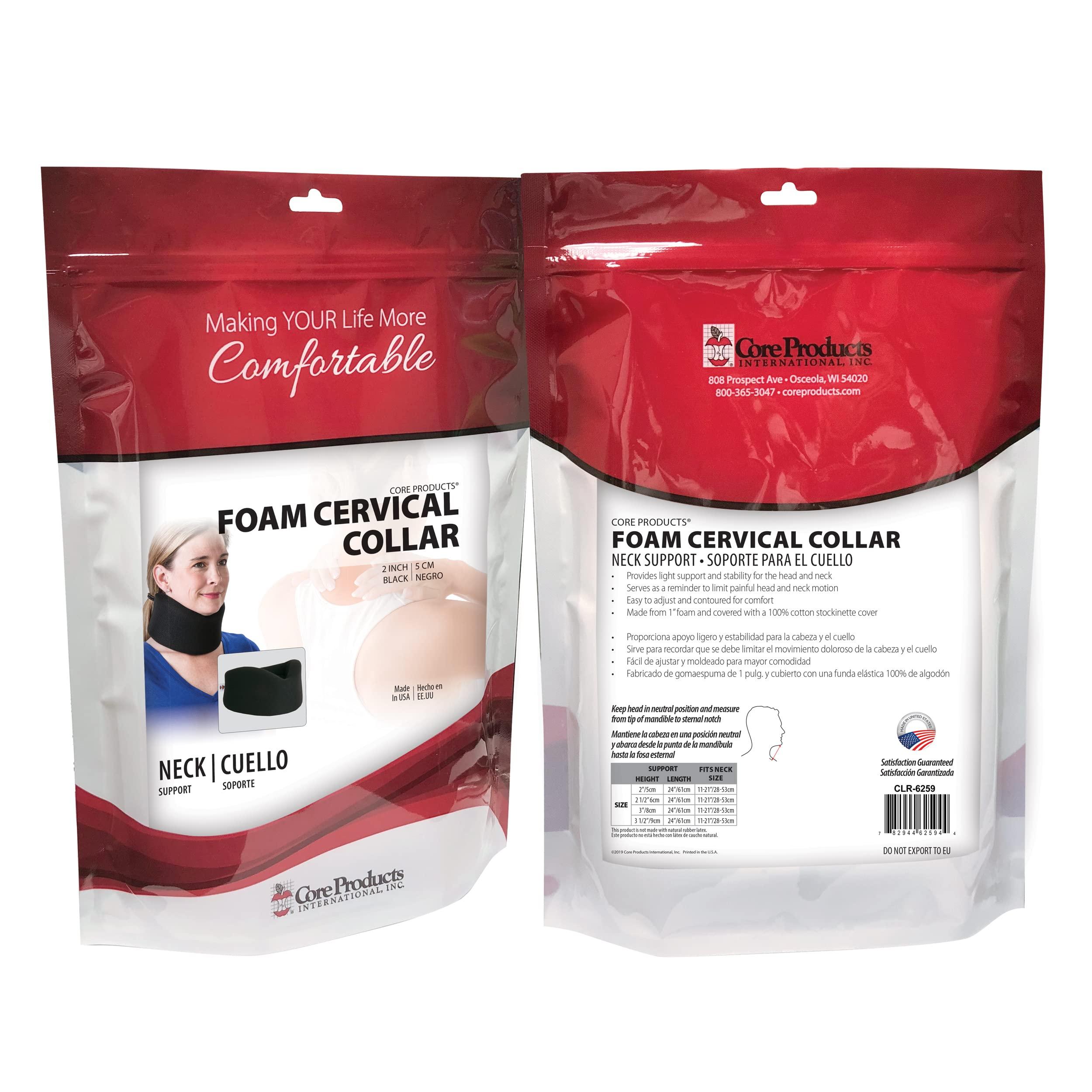Core Products Core Products Soft Foam Cervical Collar Neck Support Brace, Helps Stabilize Vertebrae & Relieve Spinal Pressure for Men & Women - Black, Small Fits (1.8-2.2 inch) Height