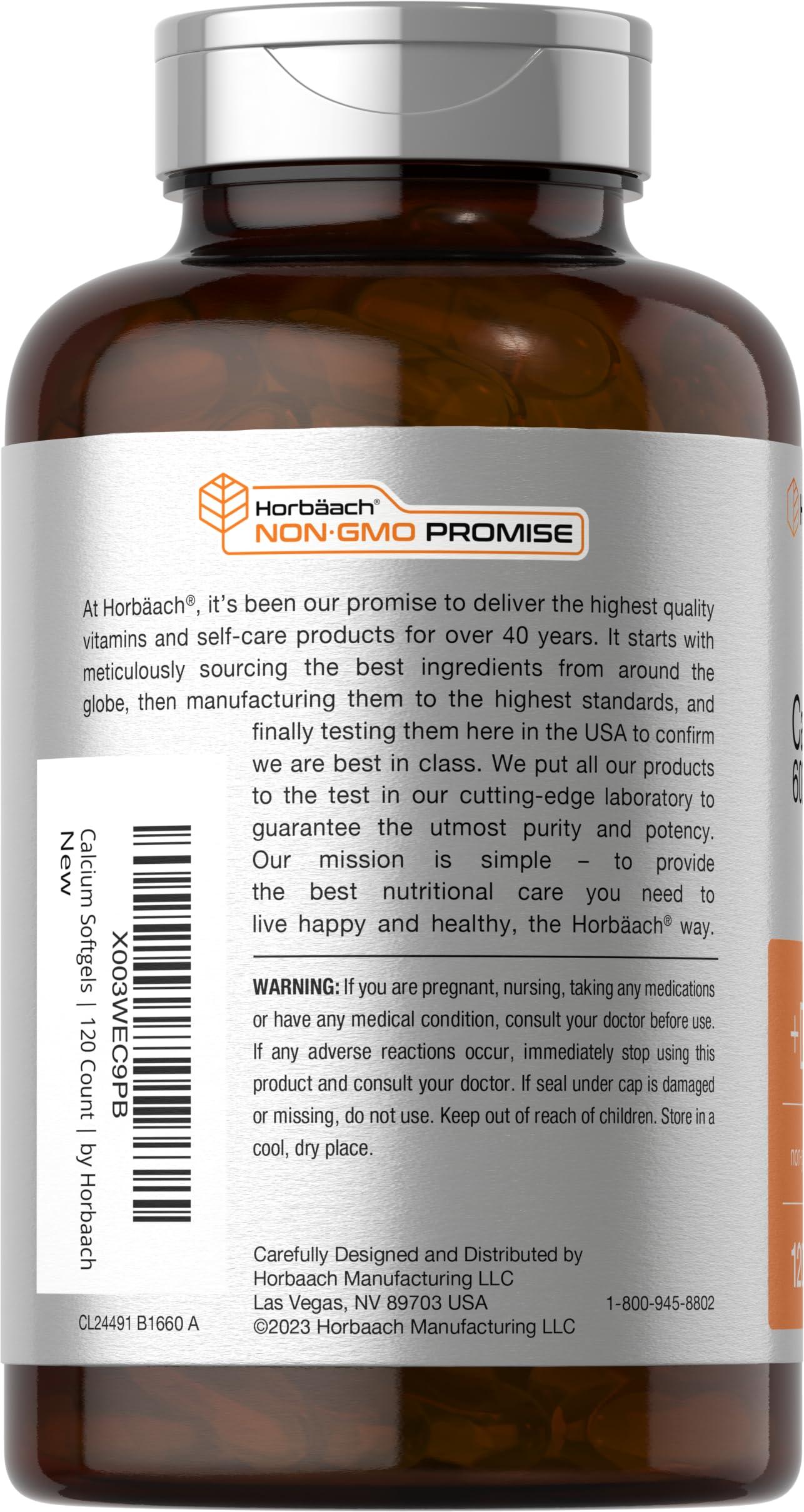 Horbach Horbach Calcium Supplement with Vitamin D3 | 600 mg | 120 Softgels | Non-GMO and Gluten Free