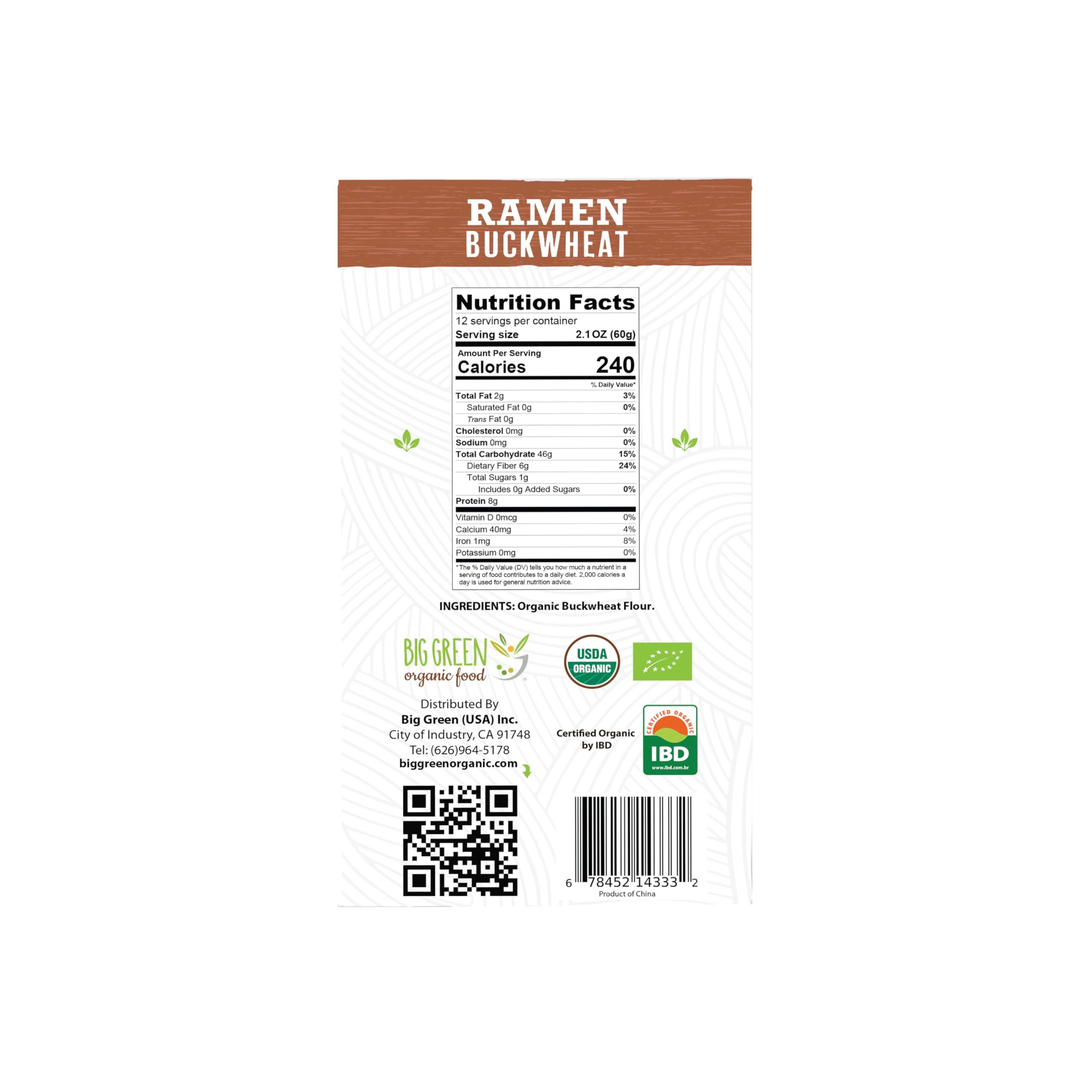 Big Green Organic Food Big Green Organic Food- Organic Buckwheat Ramen, 25.3oz, 100% buckwheat, Gluten-Free, Non-GMO, Vegan, 12 Servings