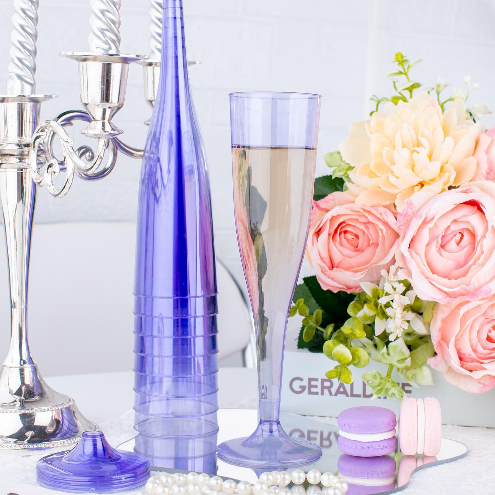 WDF WDF 36 Pack Clear Purple Plastic Champagne Flutes - 7OZ Purple Champagne Flutes Plastic, Champagne Glasses Disposable for Party & Wedding