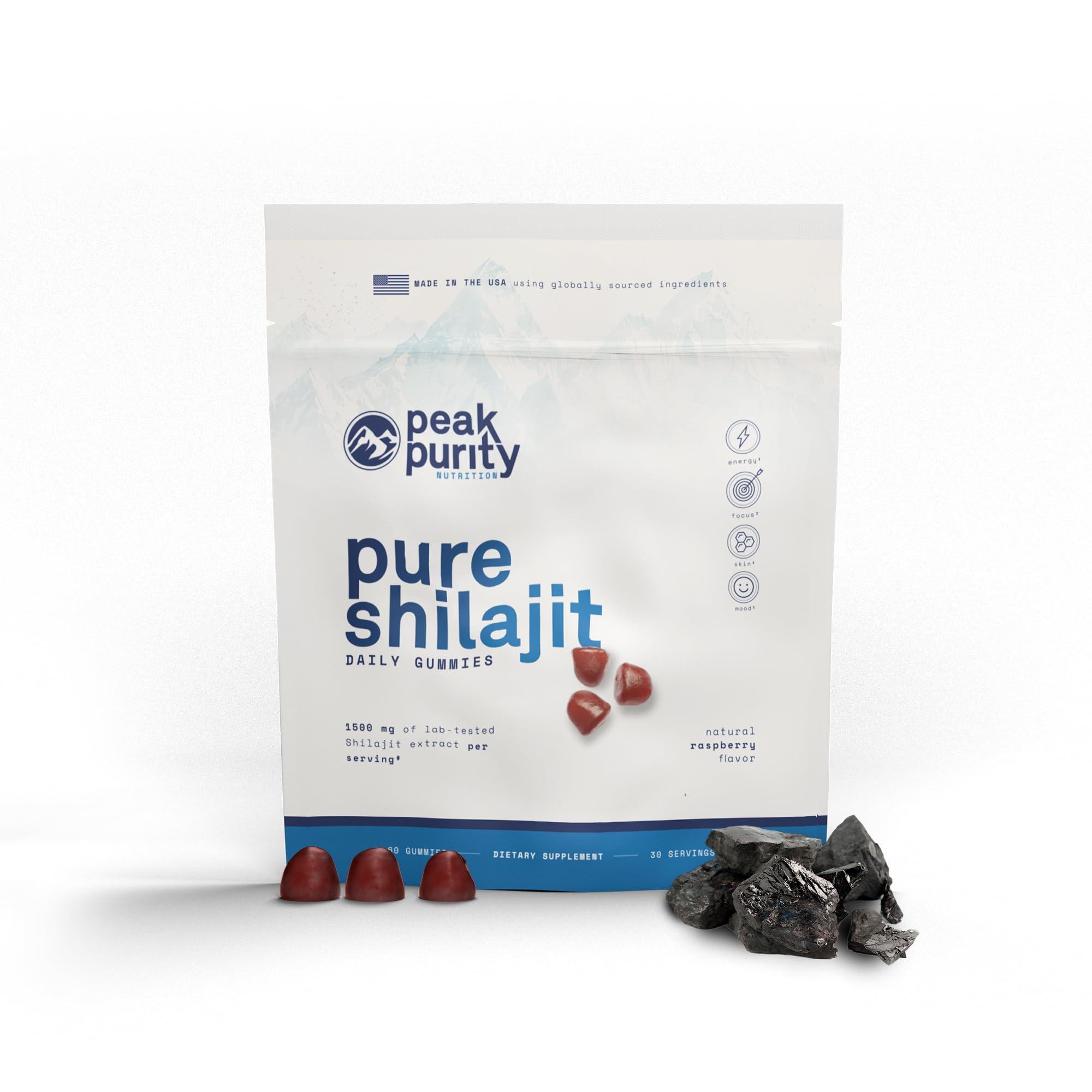 Peak Purity Peak Purity Shilajit Gummies - Pure Himalayan Shilajit for Men, Natural Energy Nootropic Supplement, Shilajit for Women, 85+ Trace Minerals for Focus and Stamina Support, 60 Gummies