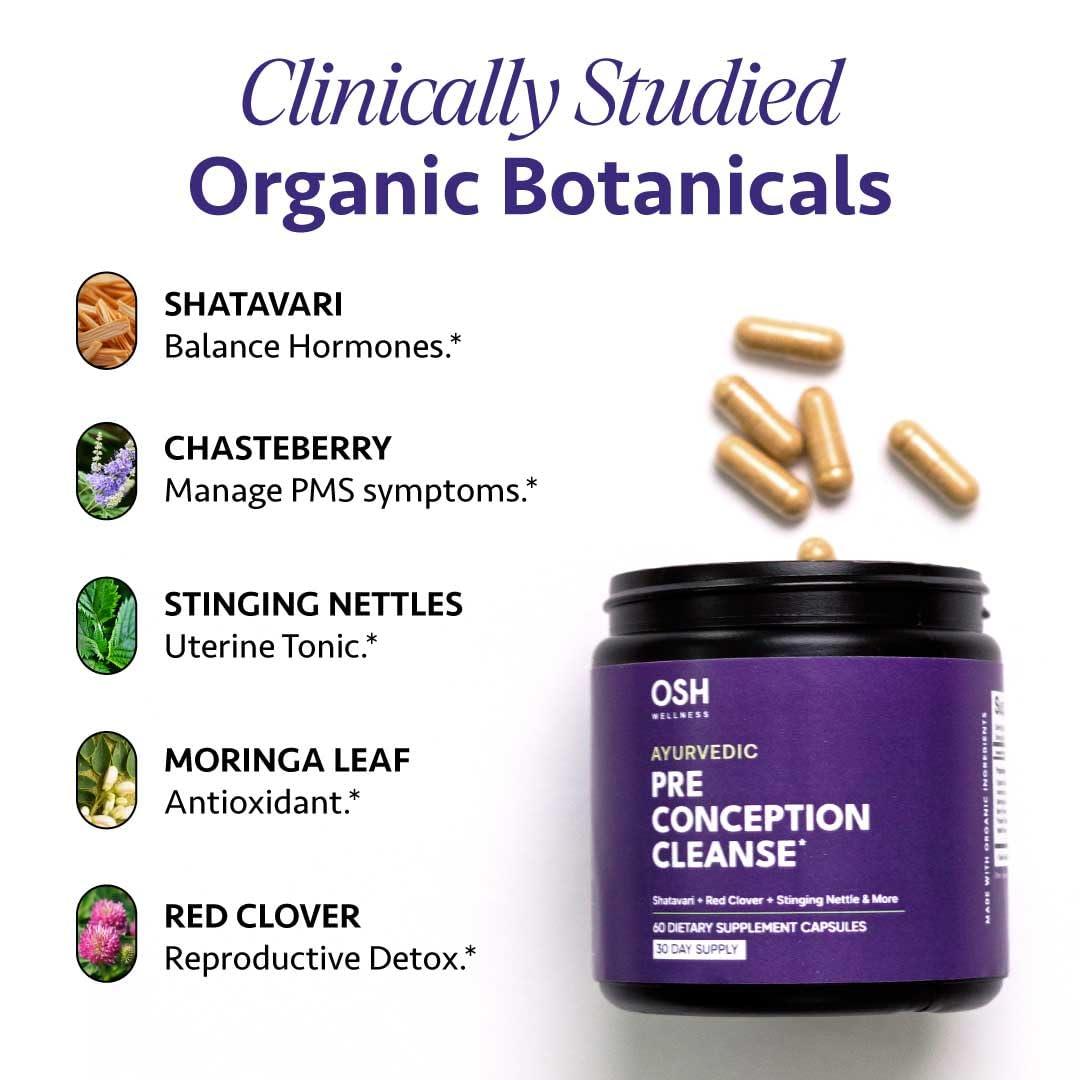 Freshly Moms Ayurvedic Preconception Cleanse | Ovarian Support | Uterus Cleanse | Birth Control Cleanse | PCOS Supplements | with Stinging Nettle, Red Clover, & more | Vegan | 120 Capsules - OSH Wellness