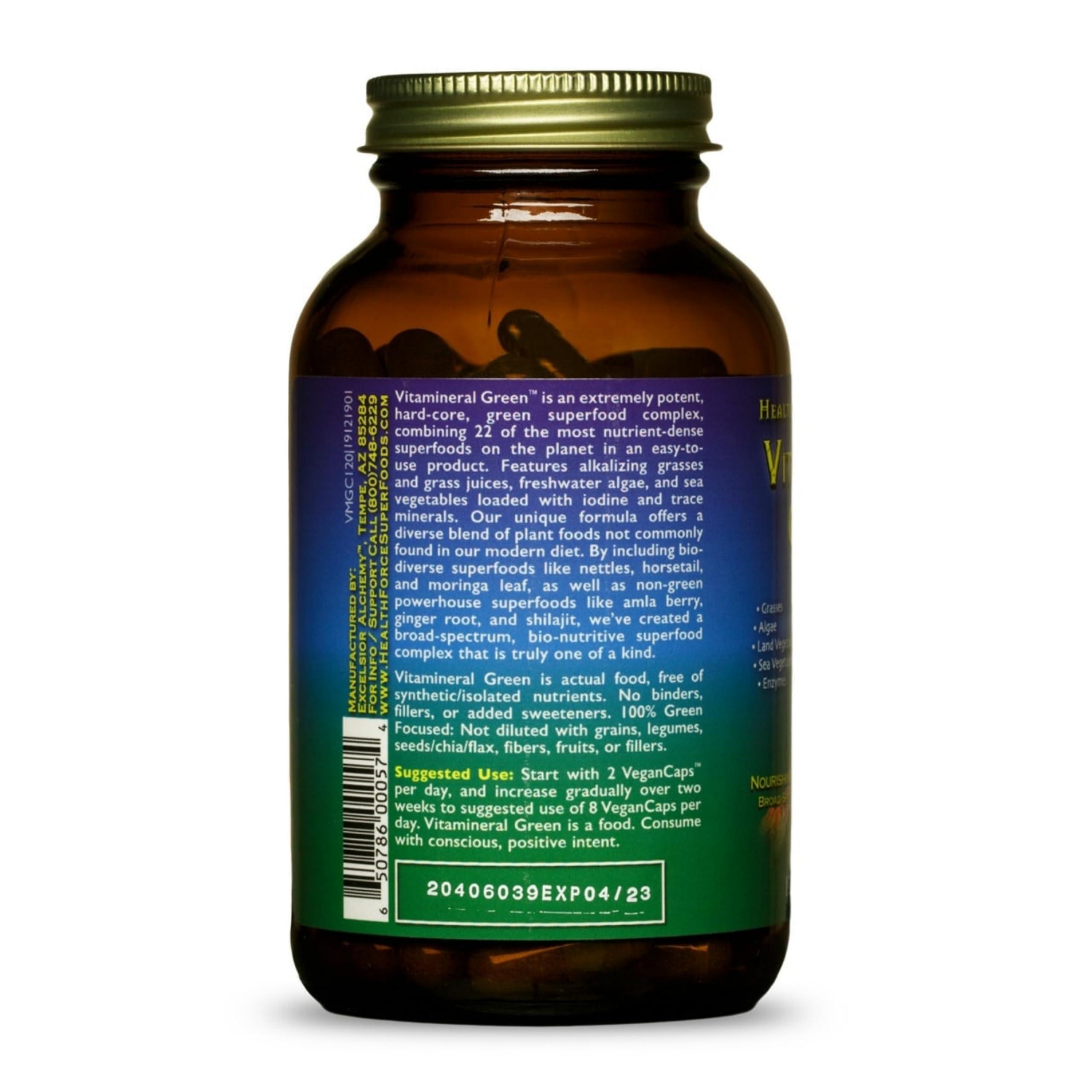 HEALTHFORCE SUPERFOODS HealthForce SuperFoods Vitamineral Green - Mineral Supplement for Immune & Thyroid Support - Green Powder Supplement with Ingredients from The Land - Gluten-Free & Vegan - 120 Capsules