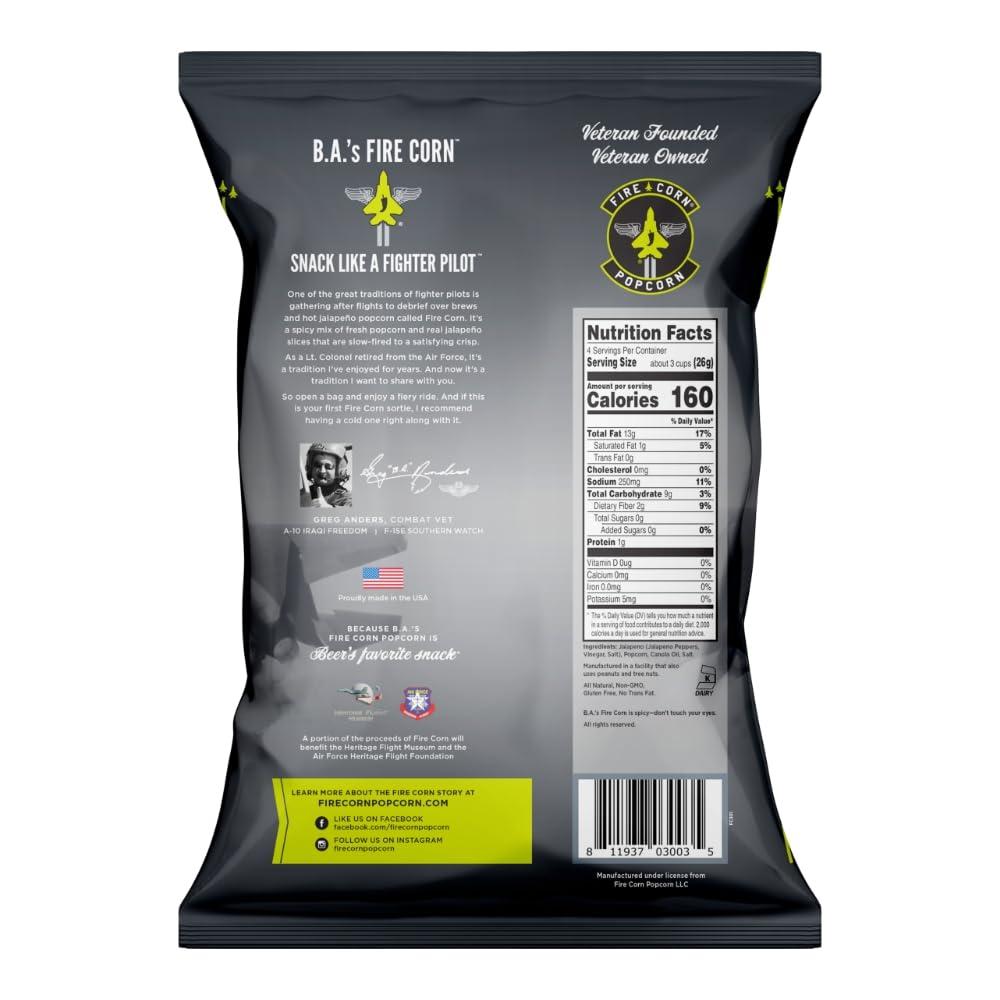 FIRE CORN Fire Corn Popcorn Pack of 6 Real Jalapeno Popcorn Gluten Free, Spicy, Non-GMO, Healthy Snacks Founded & Owned by Combat Veteran, Original Flavor, 3.8 oz Sharing Bags