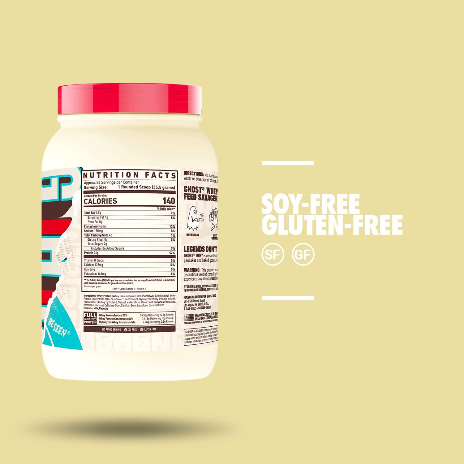 GHOST GHOST Whey Protein Powder, Peanut Butter Cereal Milk - 2LB Tub, 26G of Protein - Flavored Isolate, Concentrate & Hydrolyzed Whey Protein Blend - Post Workout Shakes - Soy & Gluten Free