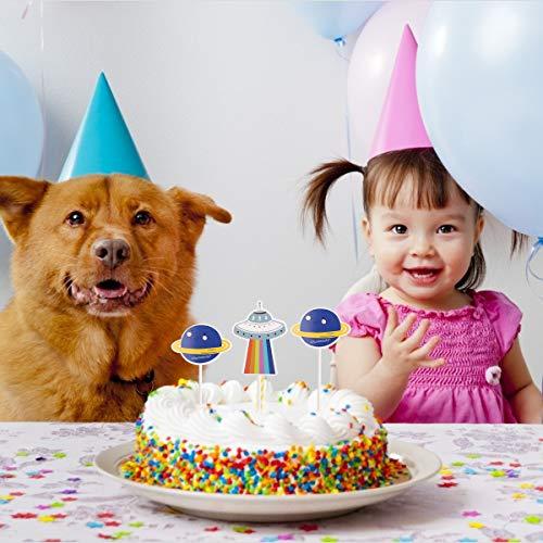 CCINEE CCINEE 24 Pieces Astronaut Cupcake Toppers Space Party Decoration Cupcake Toppers Rocket Themed Spaceship Outer Space Dog Cupcake Toppers Party Aliens Cake Decorative Favor Supplies