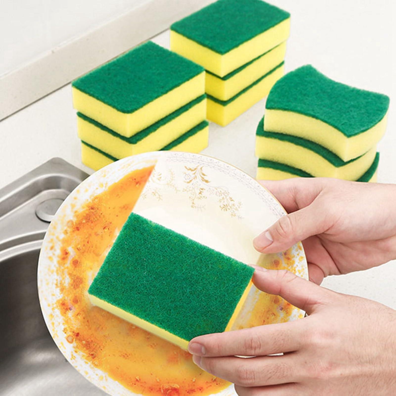 Gsycle 10PCS Dish Sponge, Double Face Kitchen Sponges Convenient Cleaning Sponges Dish Scrubber Sponge with Scouring Pad for Kitchen Bathroom